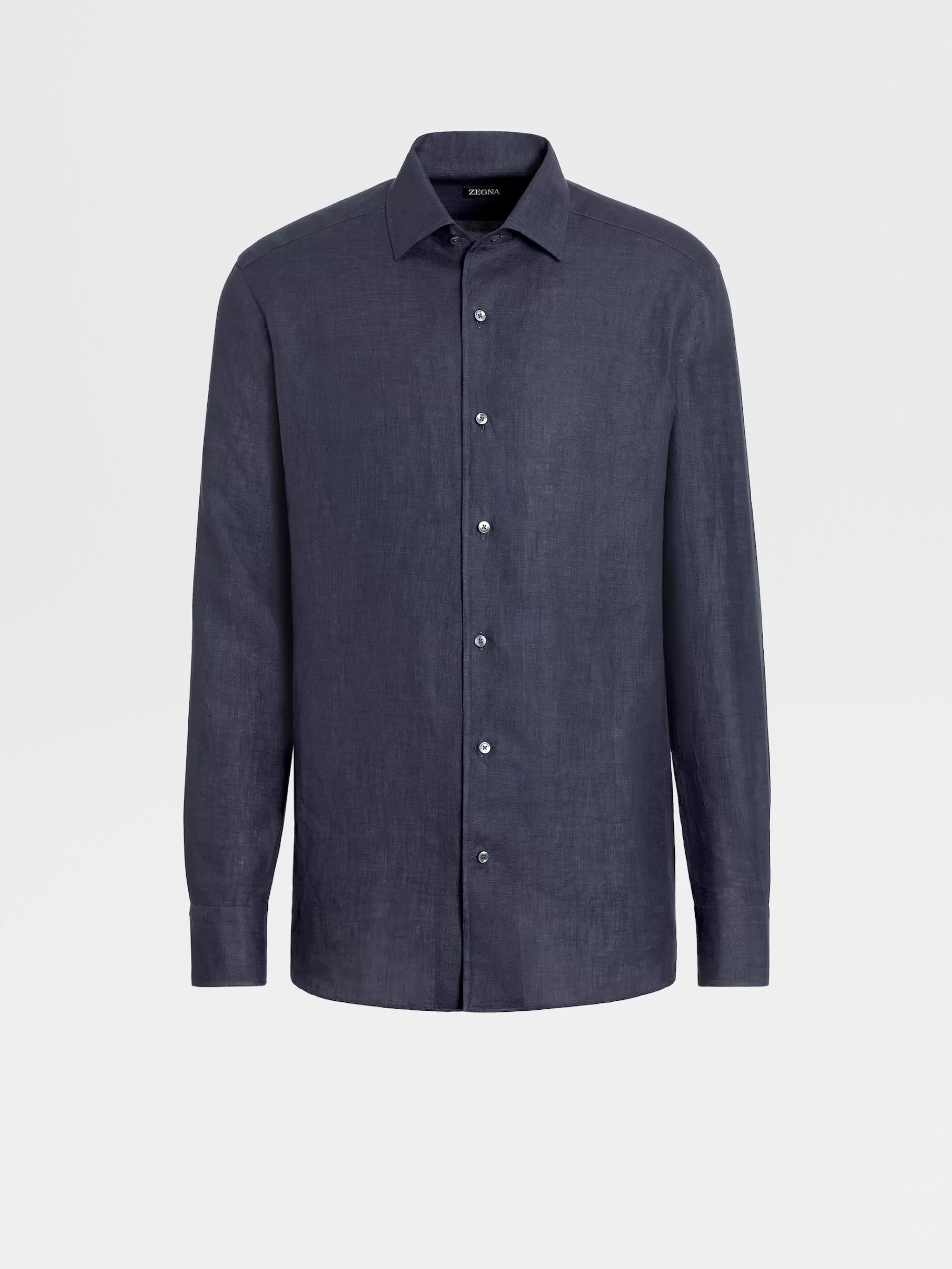 Sale ZEGNA Chemise Manches Longues En Lin Pur Bleu Marine