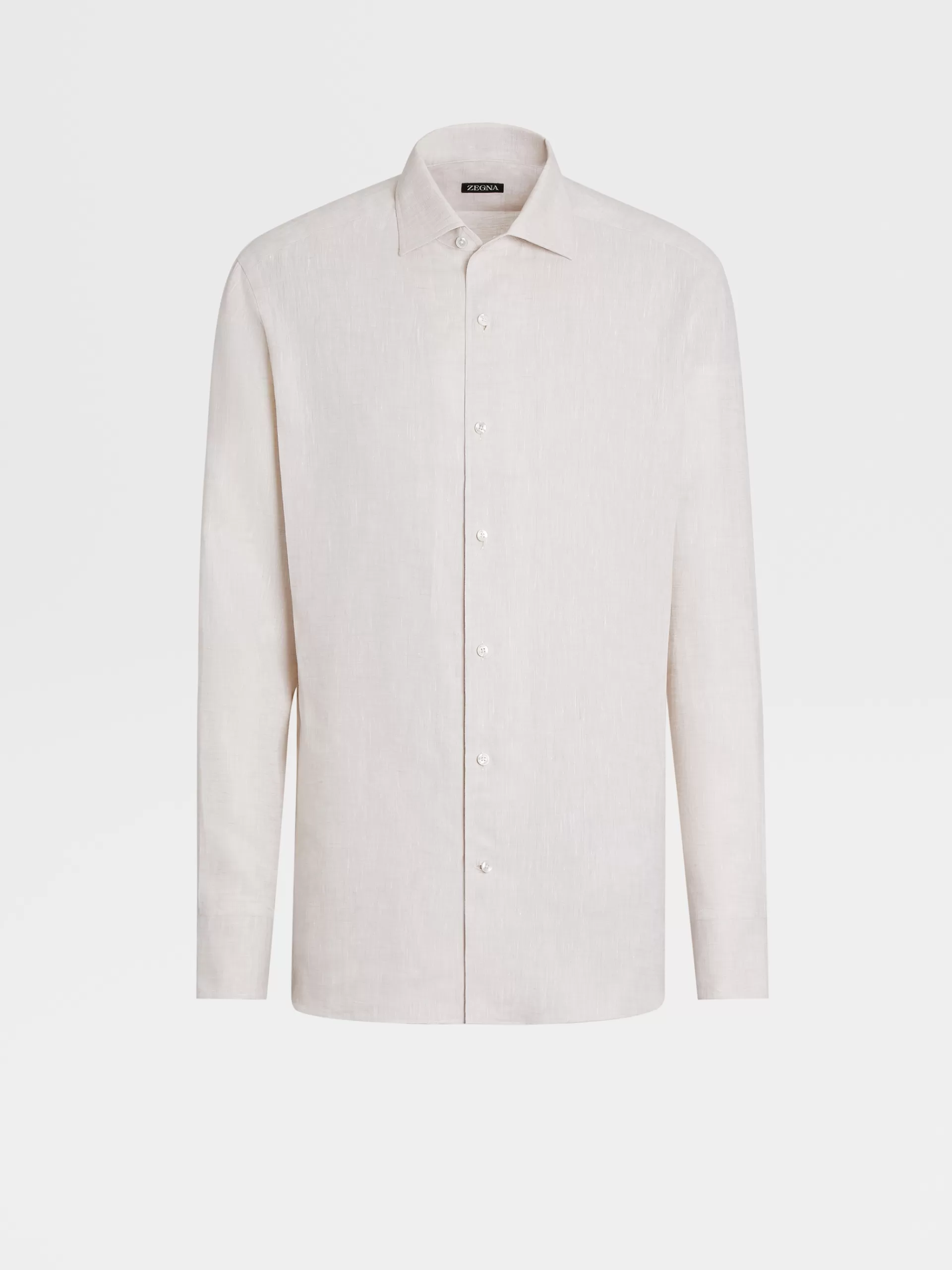 Store ZEGNA Chemise Manches Longues En Lin Pur Blanc Casse