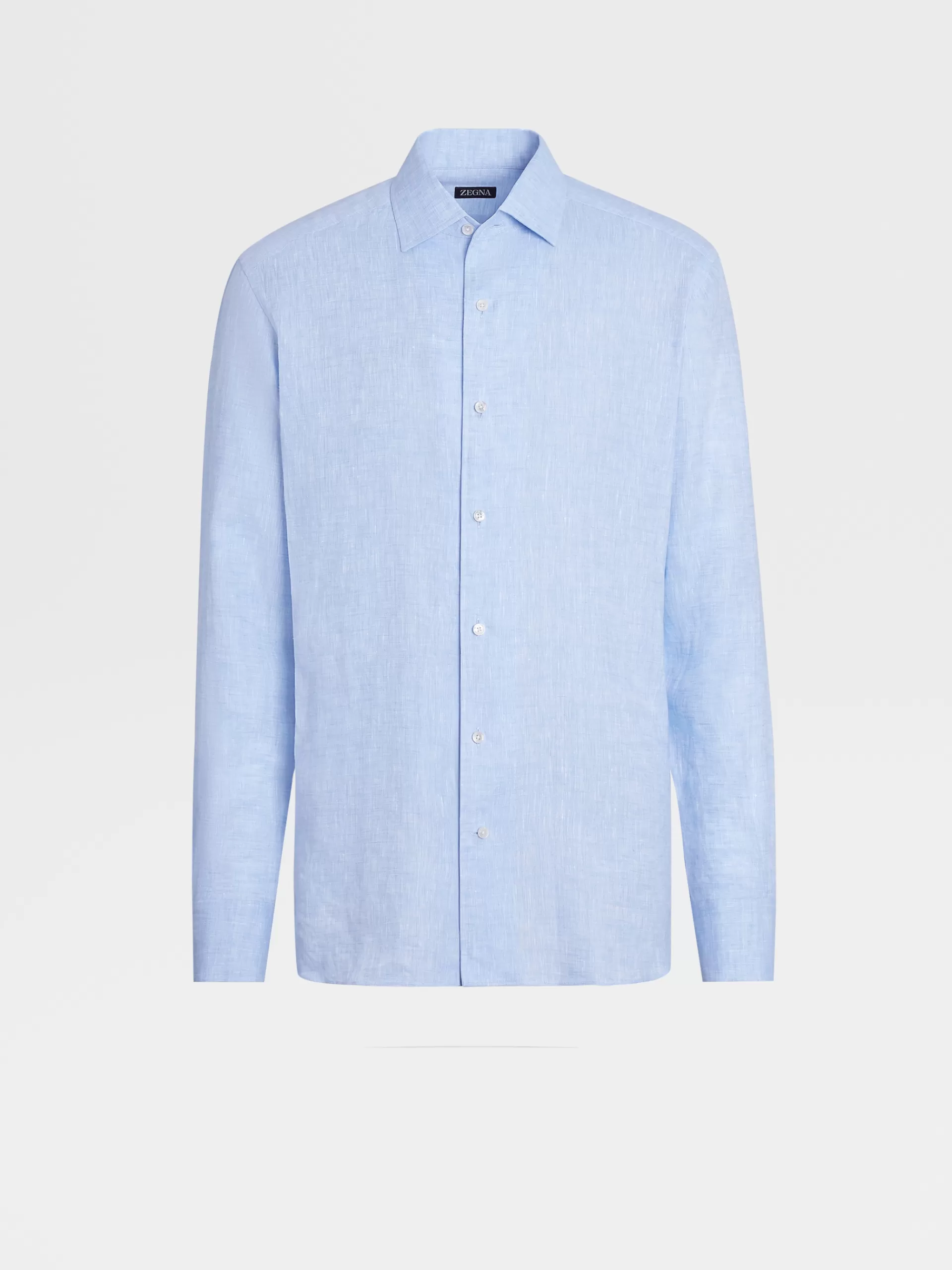 Online ZEGNA Chemise Manches Longues En Lin Pur Bleu Clair