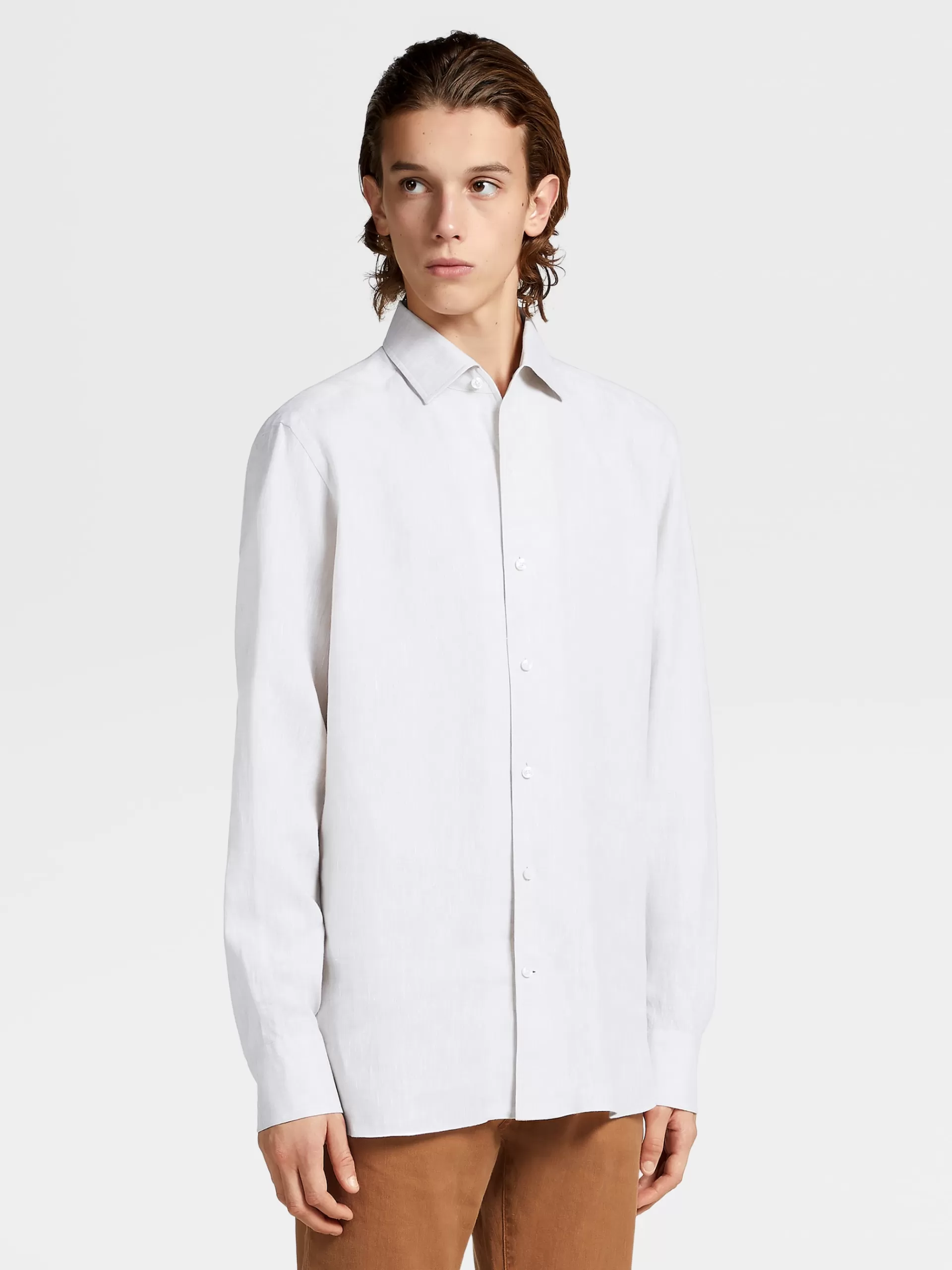 Best ZEGNA Chemise Manches Longues En Lin Pur Blanc