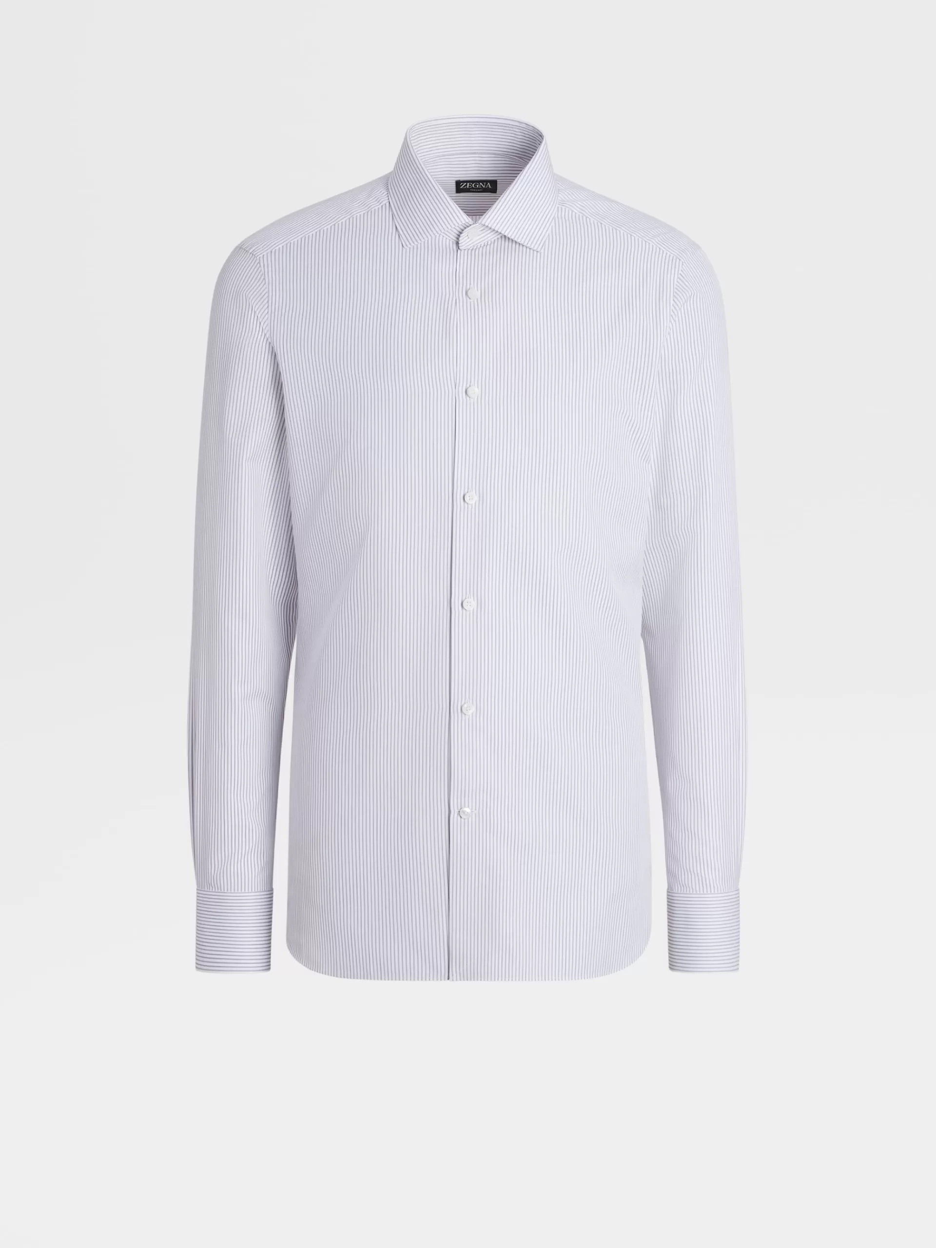 Cheap ZEGNA Chemise Manches Longues Gris Fonce A Micro-Rayures En Coton Trecapi Gris Fonce/Blanc
