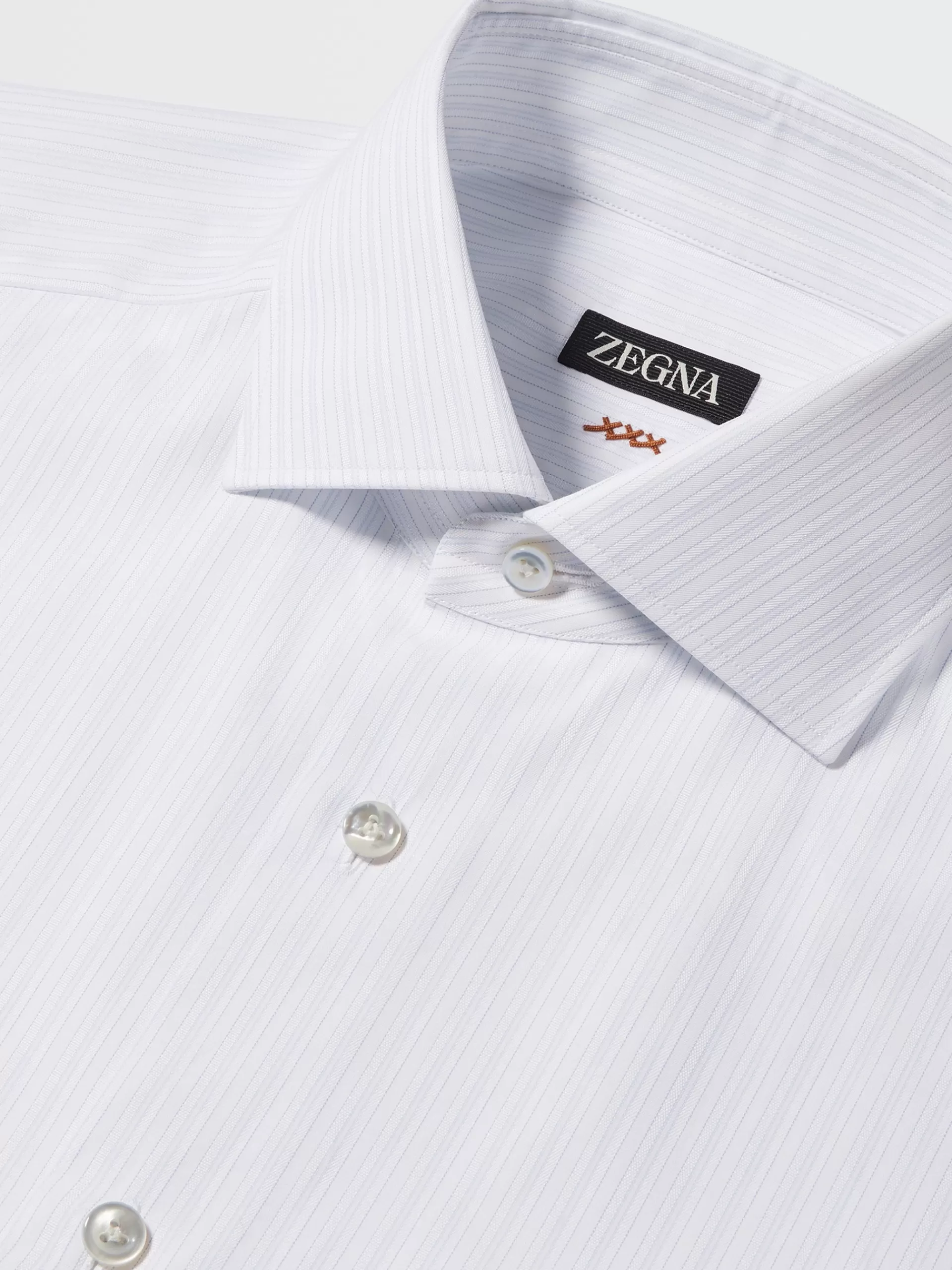 Sale ZEGNA Chemise Manches Longues Habillee Bleu Clair A Rayures En Coton Blanc/Bleu Clair