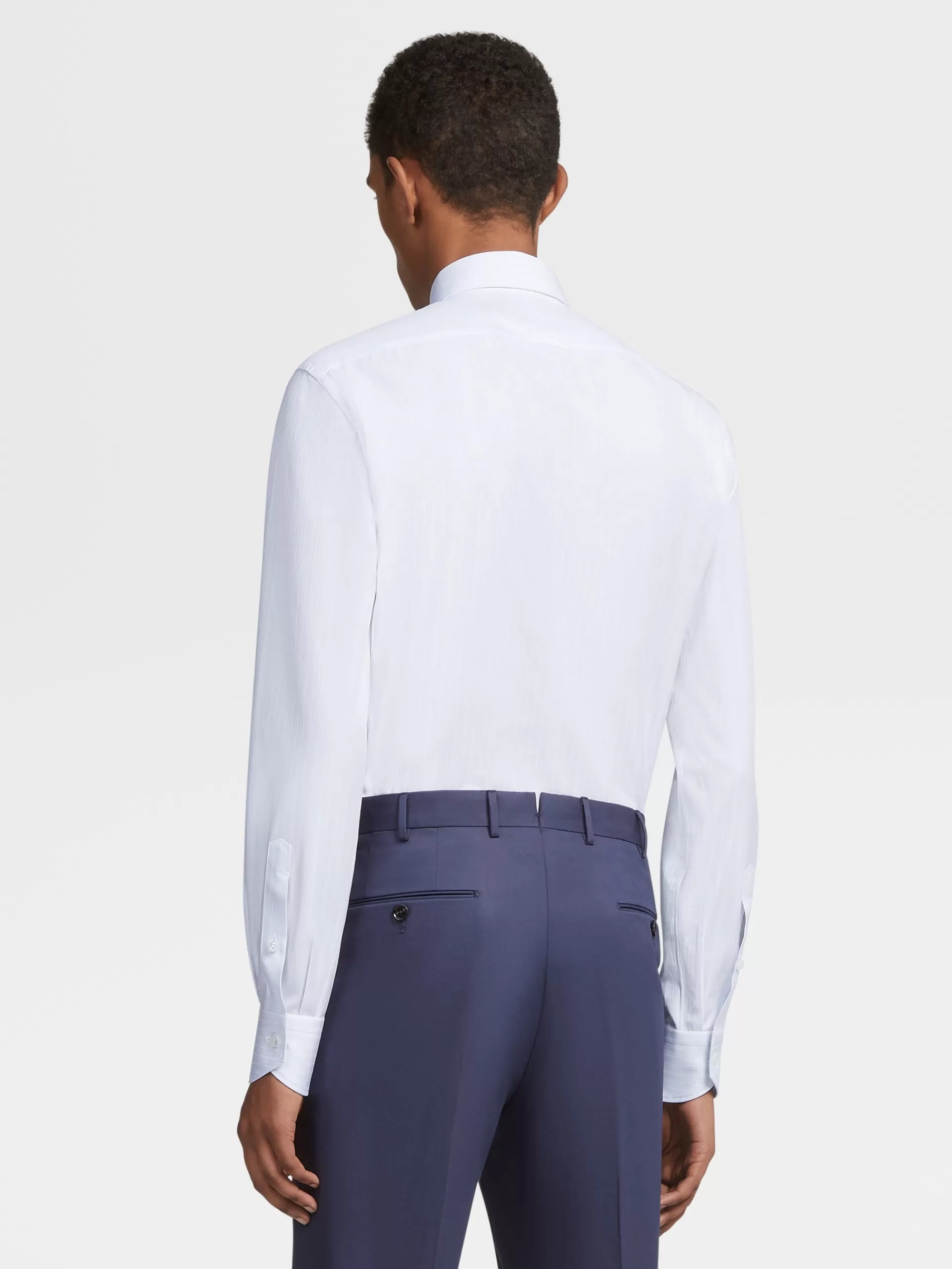 Sale ZEGNA Chemise Manches Longues Habillee Bleu Clair A Rayures En Coton Blanc/Bleu Clair