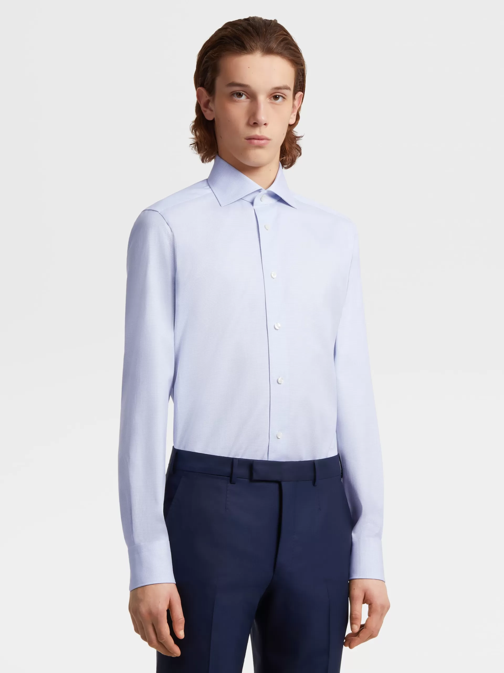 Cheap ZEGNA Chemise Manches Longues Habillee Bleu Et Blanc En Coton Trofeo™ Bleu/Blanc