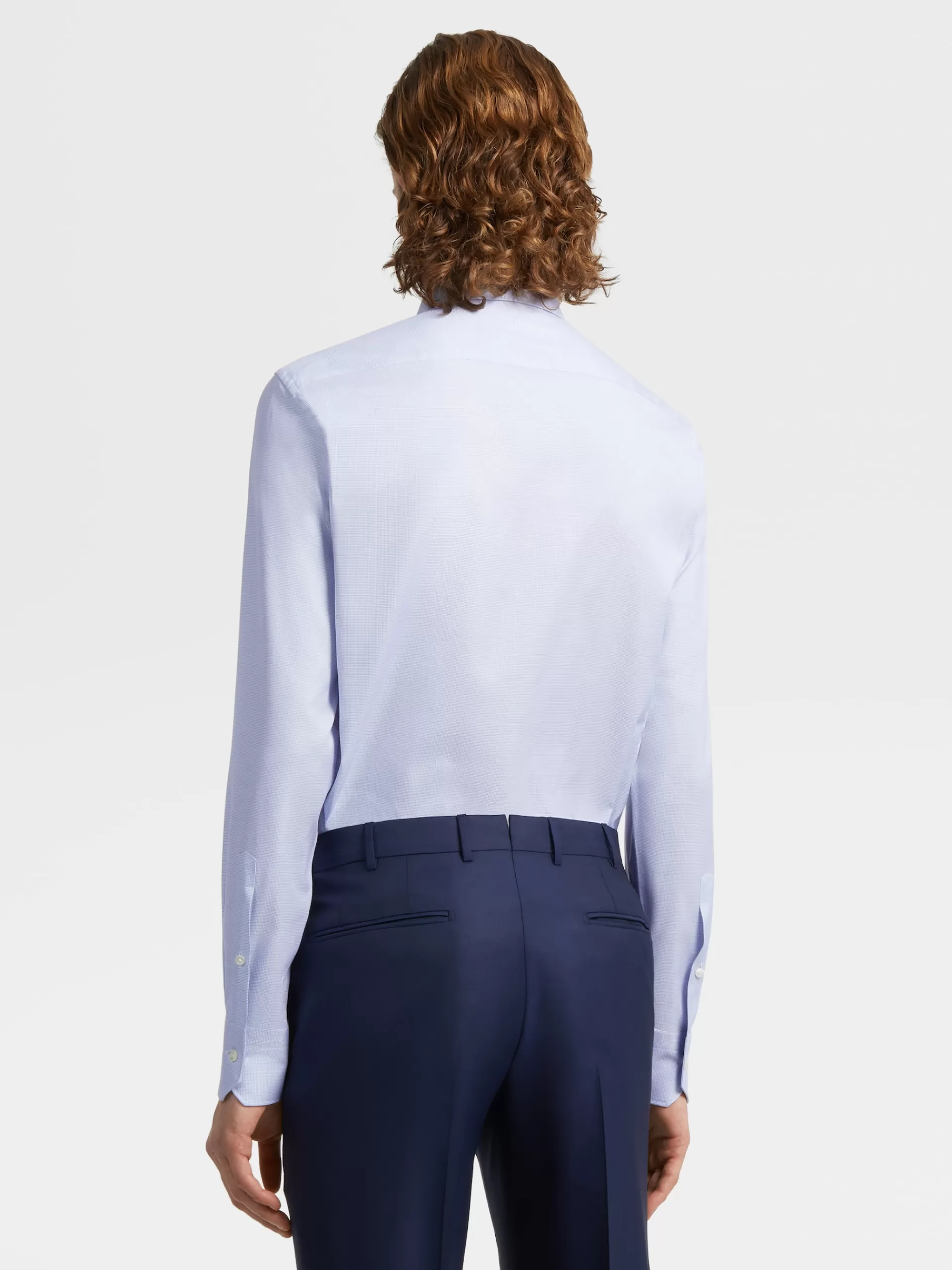 Cheap ZEGNA Chemise Manches Longues Habillee Bleu Et Blanc En Coton Trofeo™ Bleu/Blanc
