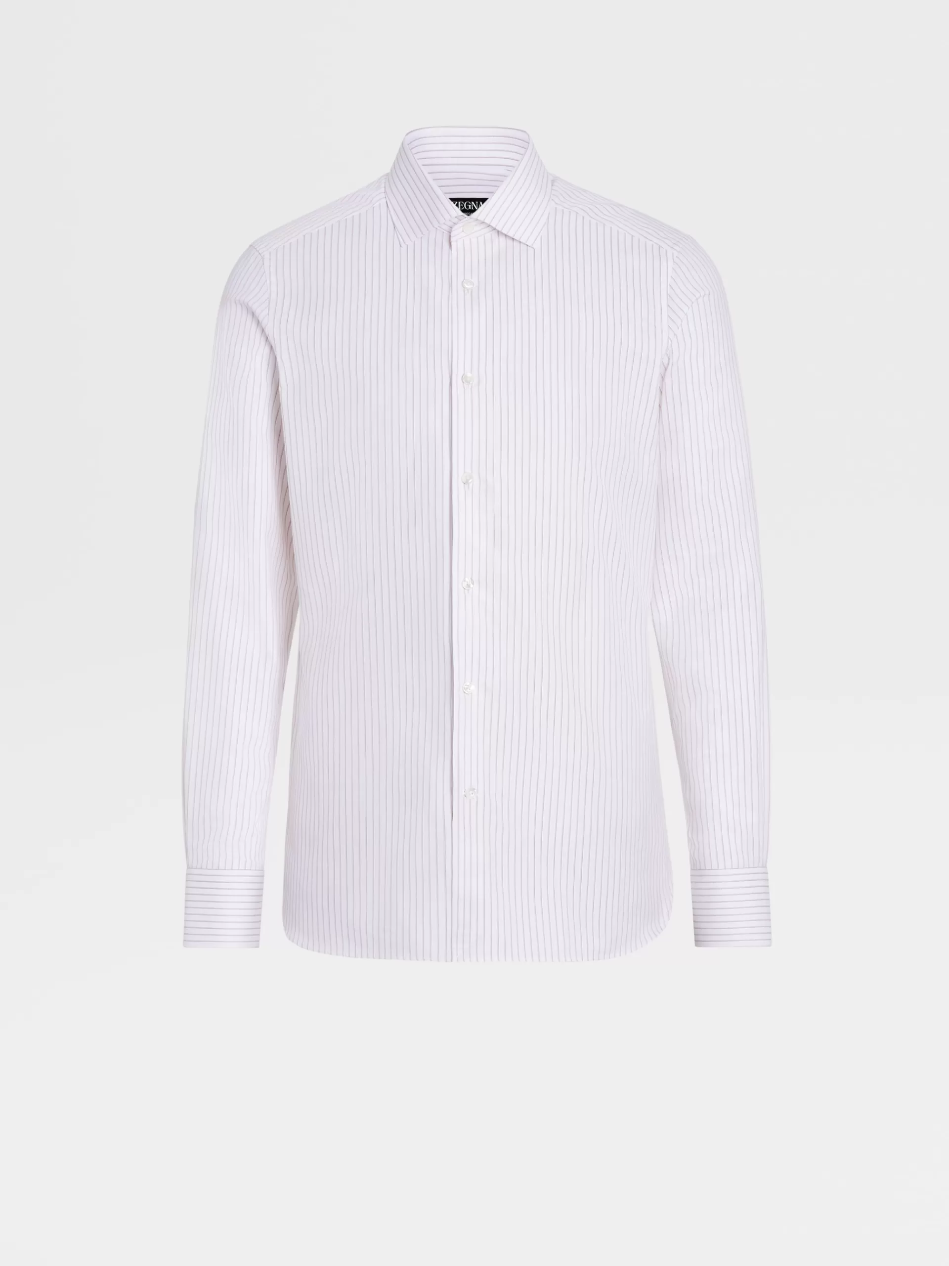 New ZEGNA Chemise Manches Longues Habillee Marron Vigogne Et Blanc A Micro-Rayures En Cotontrecapi Marron Vigogne/Blanc