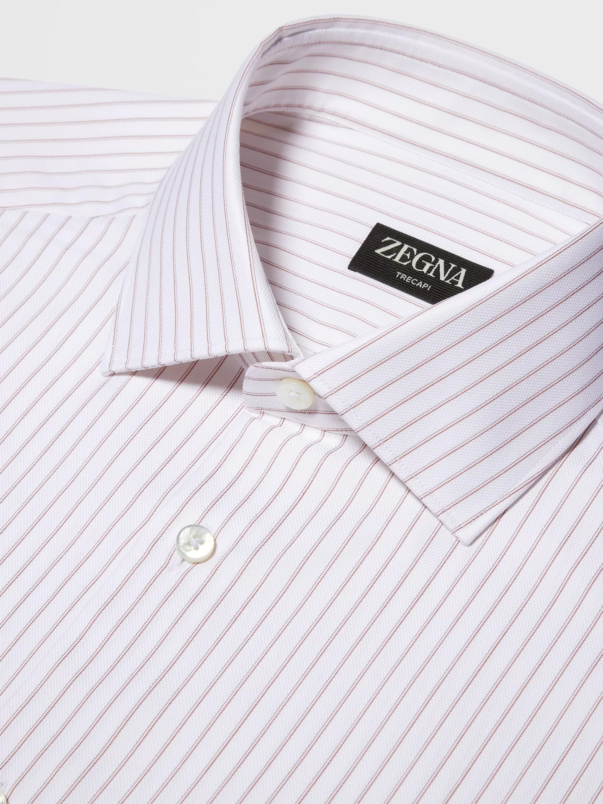 New ZEGNA Chemise Manches Longues Habillee Marron Vigogne Et Blanc A Micro-Rayures En Cotontrecapi Marron Vigogne/Blanc