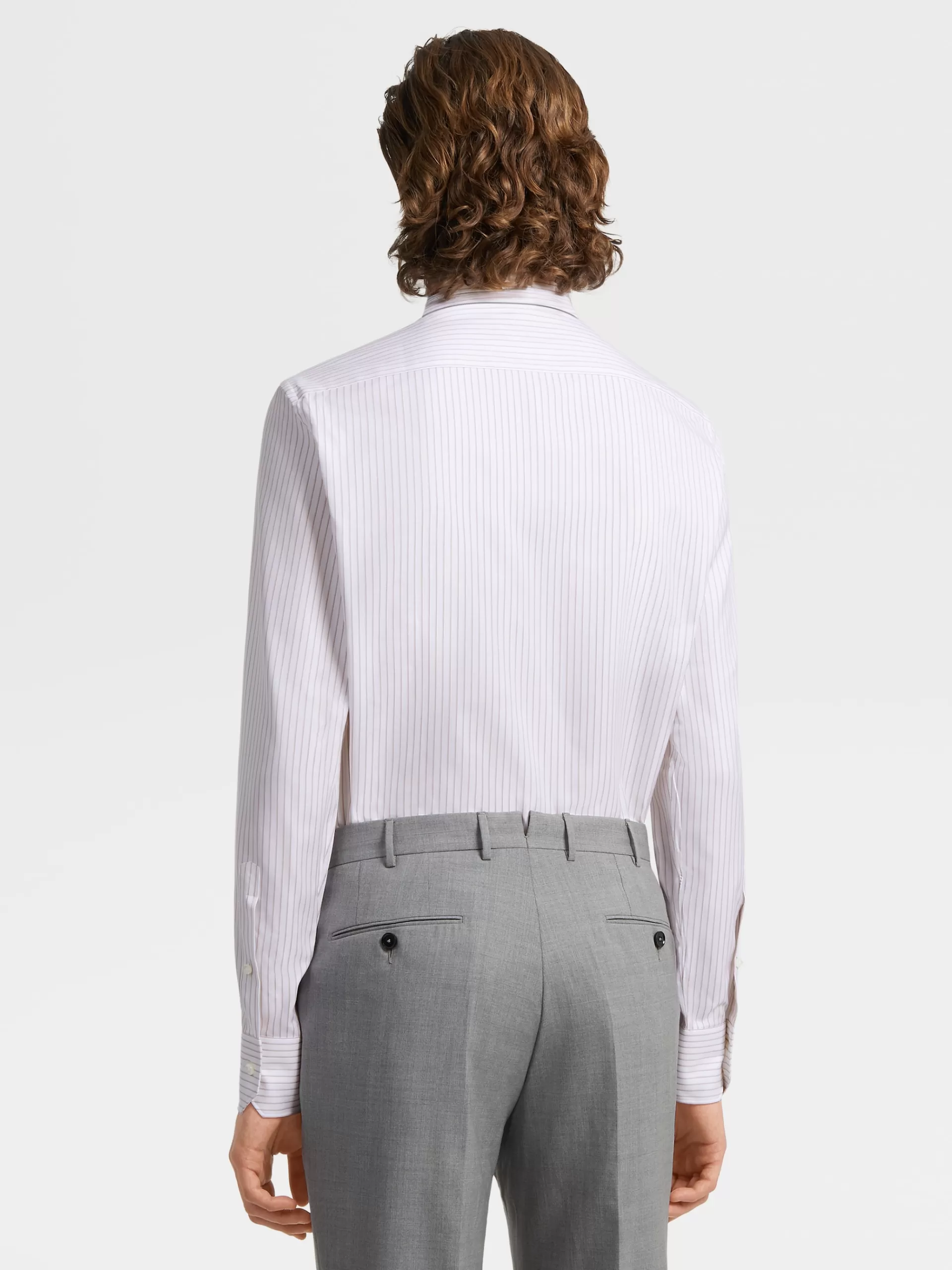 New ZEGNA Chemise Manches Longues Habillee Marron Vigogne Et Blanc A Micro-Rayures En Cotontrecapi Marron Vigogne/Blanc