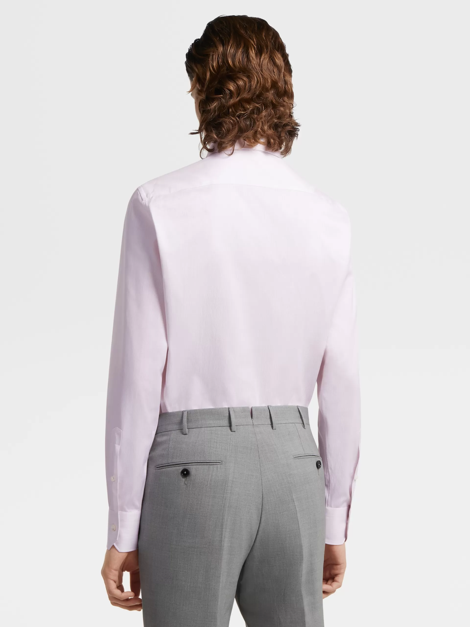 Discount ZEGNA Chemise Manches Longues Habillee Rose Poudre Et Blanc A Micro-Rayures En Coton Trofeo™ Rose Poudre/Blanc