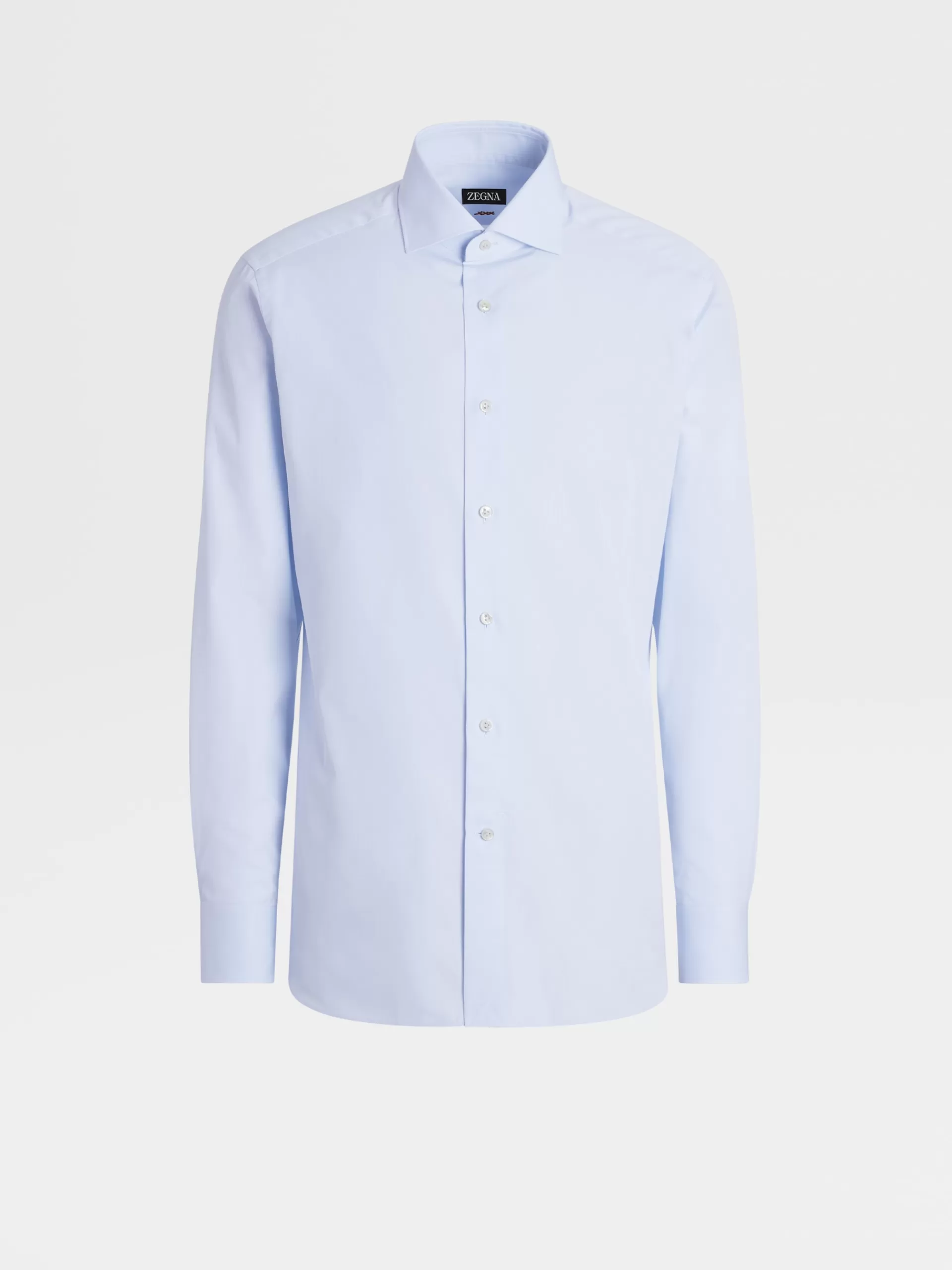 Outlet ZEGNA Chemise Manches Longues Habilleea Micro-Chevrons En Coton Bleu Clair