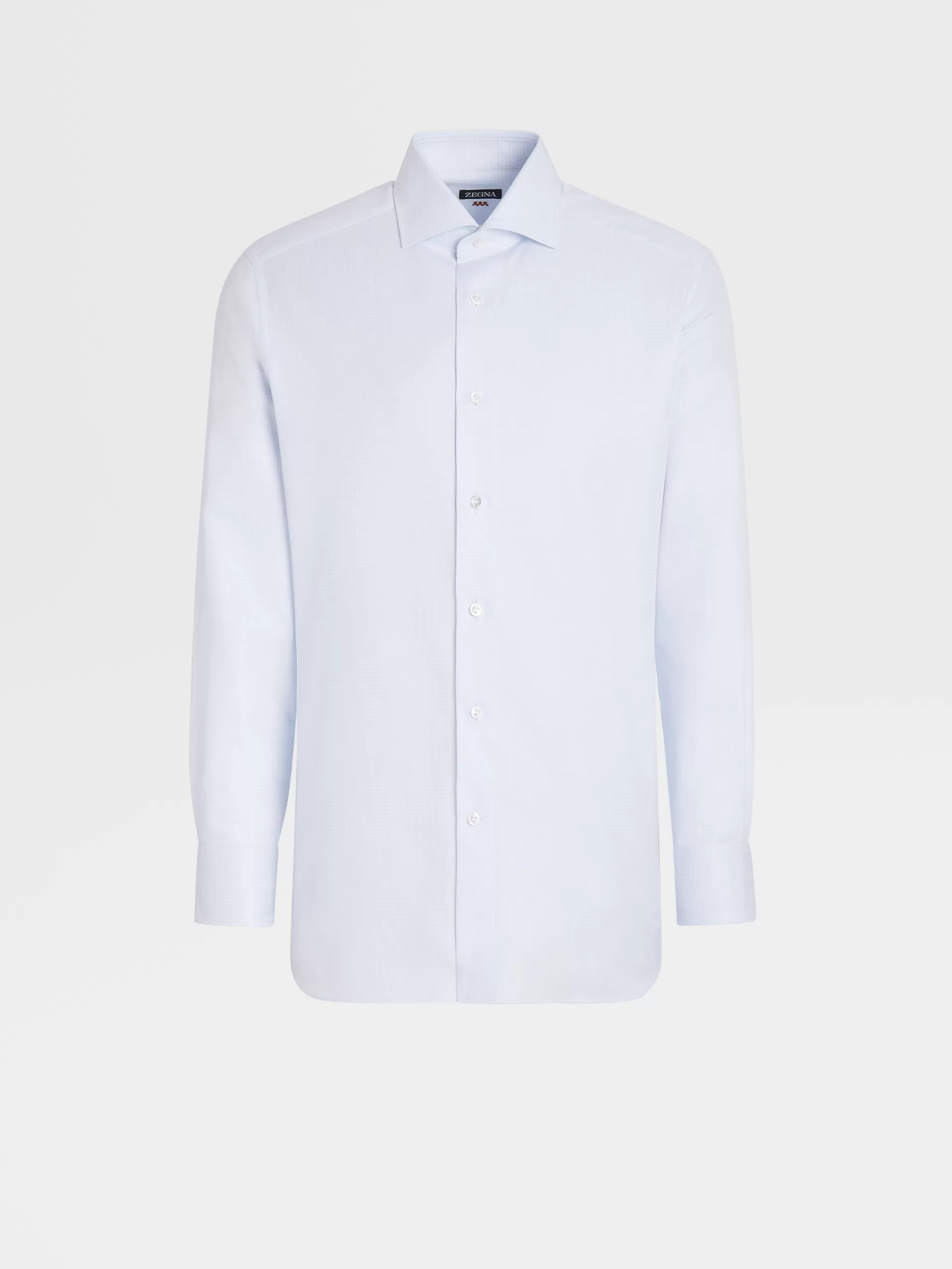 Shop ZEGNA Chemise Rayee Blanc Et Bleu Clair A Motif Pied-De-Poule En Serge De Coton A Manches Longues Blanc/Bleu Clair