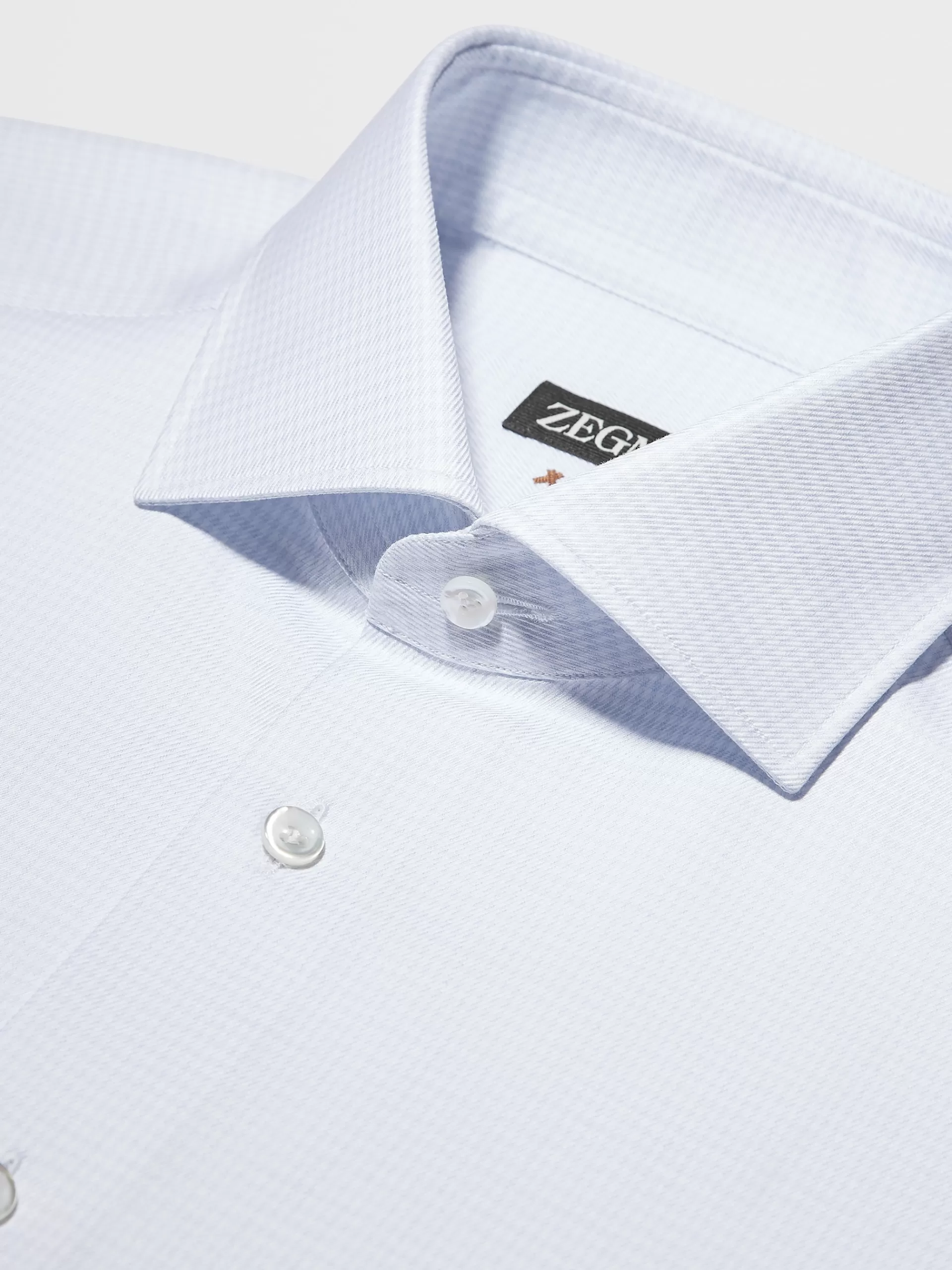 Shop ZEGNA Chemise Rayee Blanc Et Bleu Clair A Motif Pied-De-Poule En Serge De Coton A Manches Longues Blanc/Bleu Clair