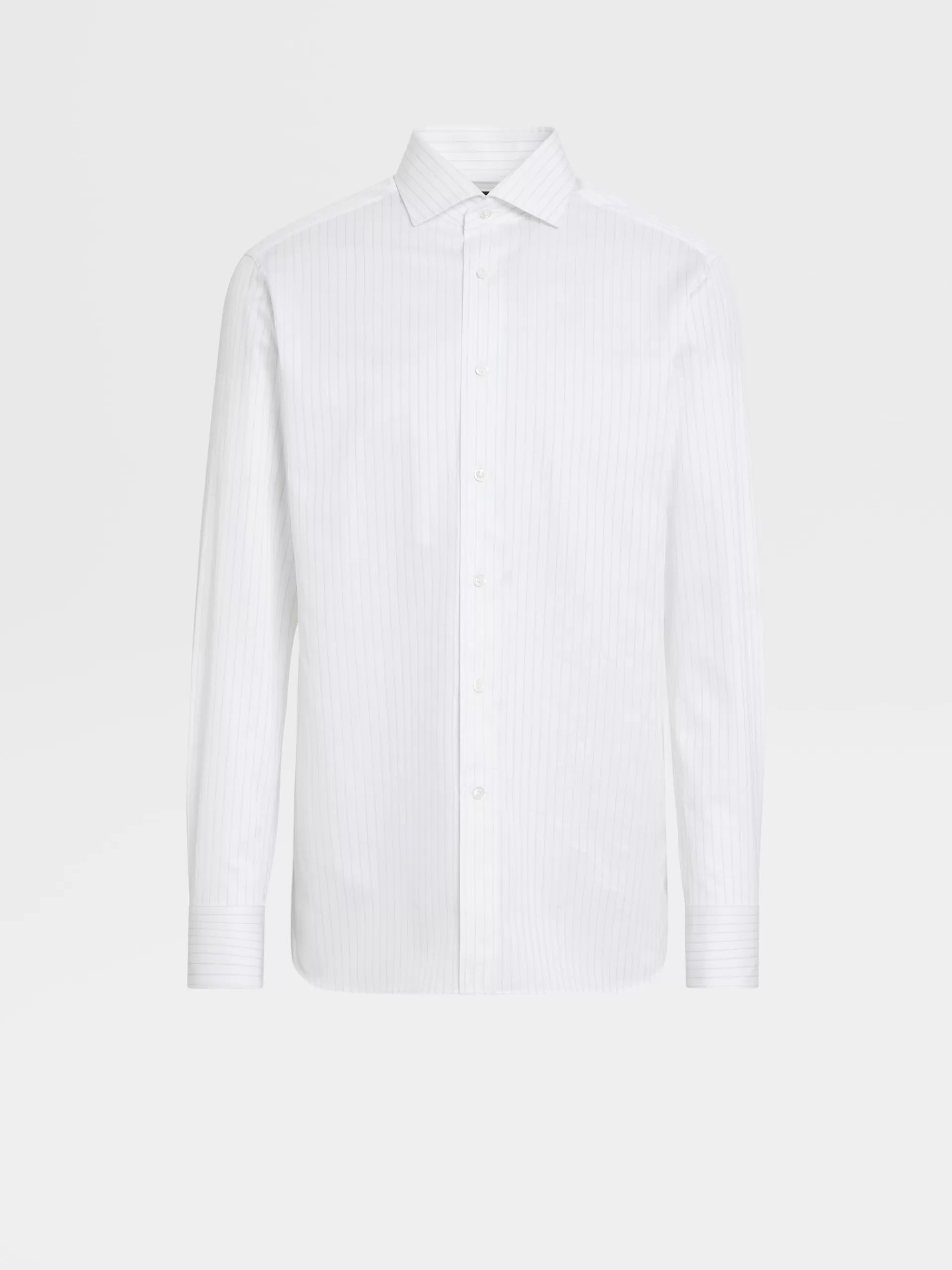 Hot ZEGNA Chemise Rayee Blanc Et Bleu Clair En Serge De Coton A Manches Longues Blanc/Bleu Clair