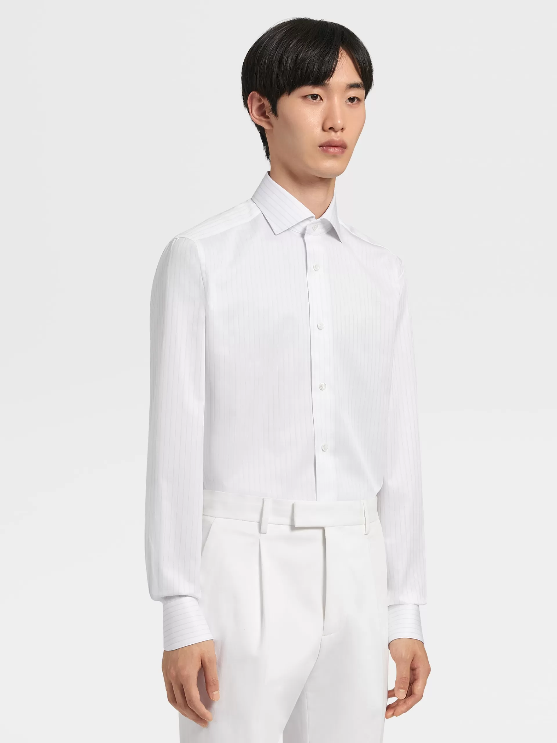Hot ZEGNA Chemise Rayee Blanc Et Bleu Clair En Serge De Coton A Manches Longues Blanc/Bleu Clair
