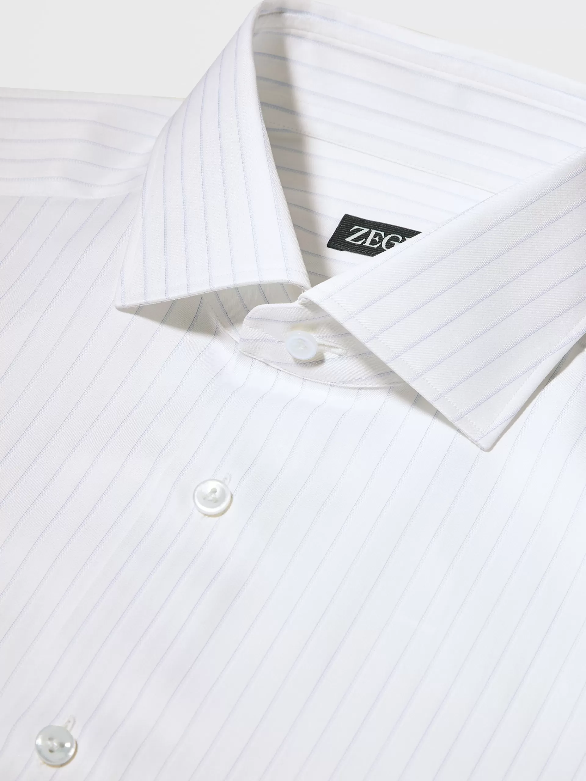 Hot ZEGNA Chemise Rayee Blanc Et Bleu Clair En Serge De Coton A Manches Longues Blanc/Bleu Clair