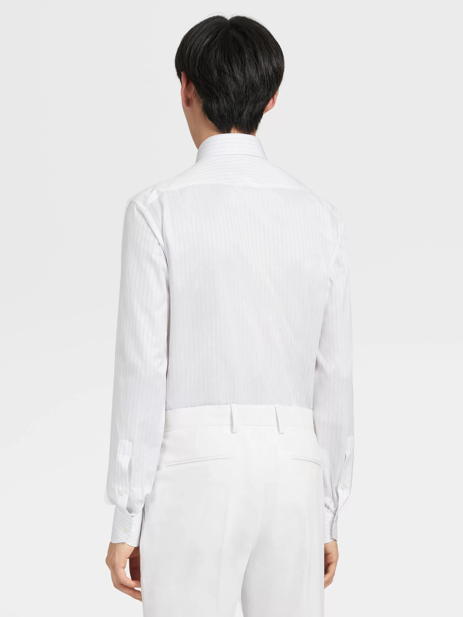 Hot ZEGNA Chemise Rayee Blanc Et Bleu Clair En Serge De Coton A Manches Longues Blanc/Bleu Clair