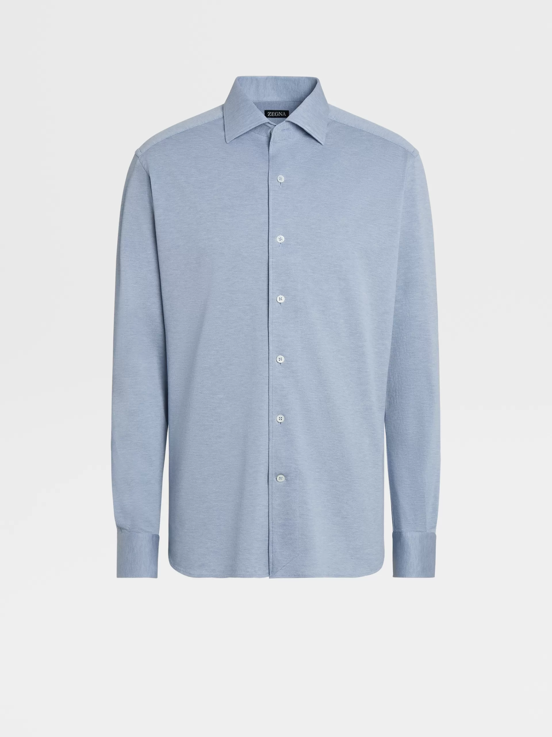 Best Sale ZEGNA Chemiseen Jersey De Coton A Manches Longues Bleu Clair