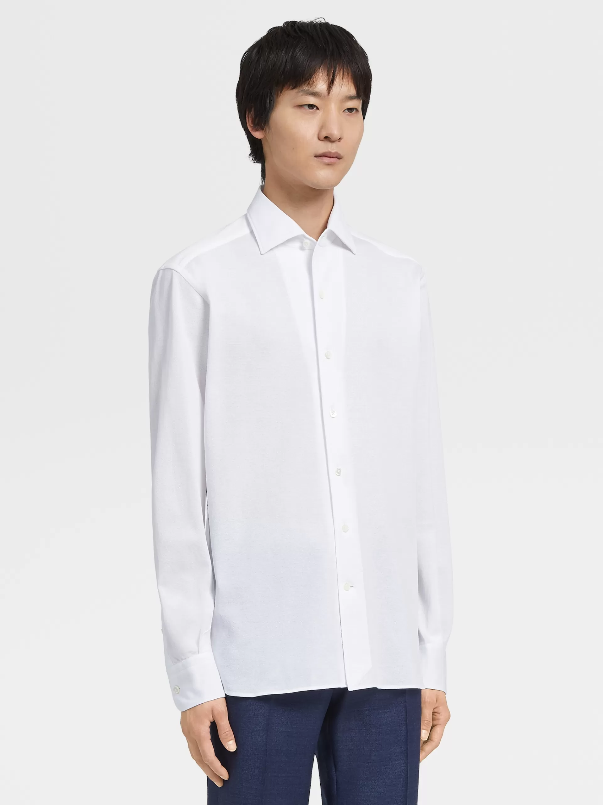 Cheap ZEGNA Chemisehe En Jersey De Coton A Manches Longues Blanc