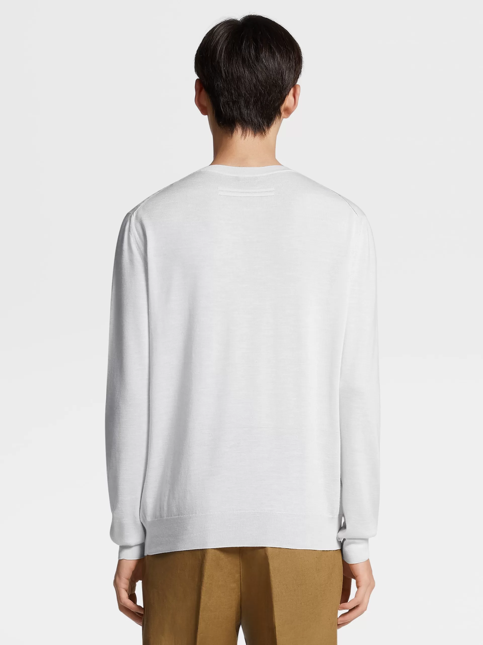 Store ZEGNA Col Ras Du Cou En Maille De Soie, Cachemire Et Lin Blanc