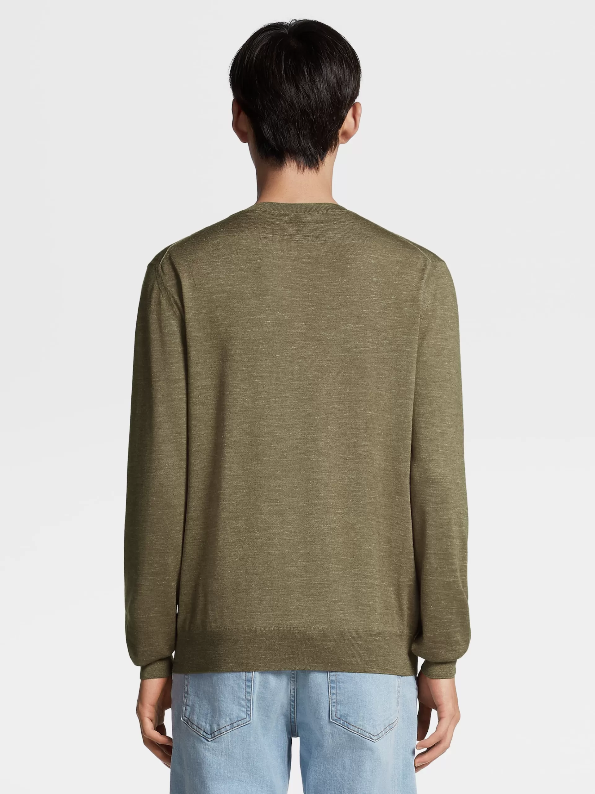 Shop ZEGNA Col Ras Du Cou En Maille De Soie, Cachemire Et Lin Vert Kaki Clair