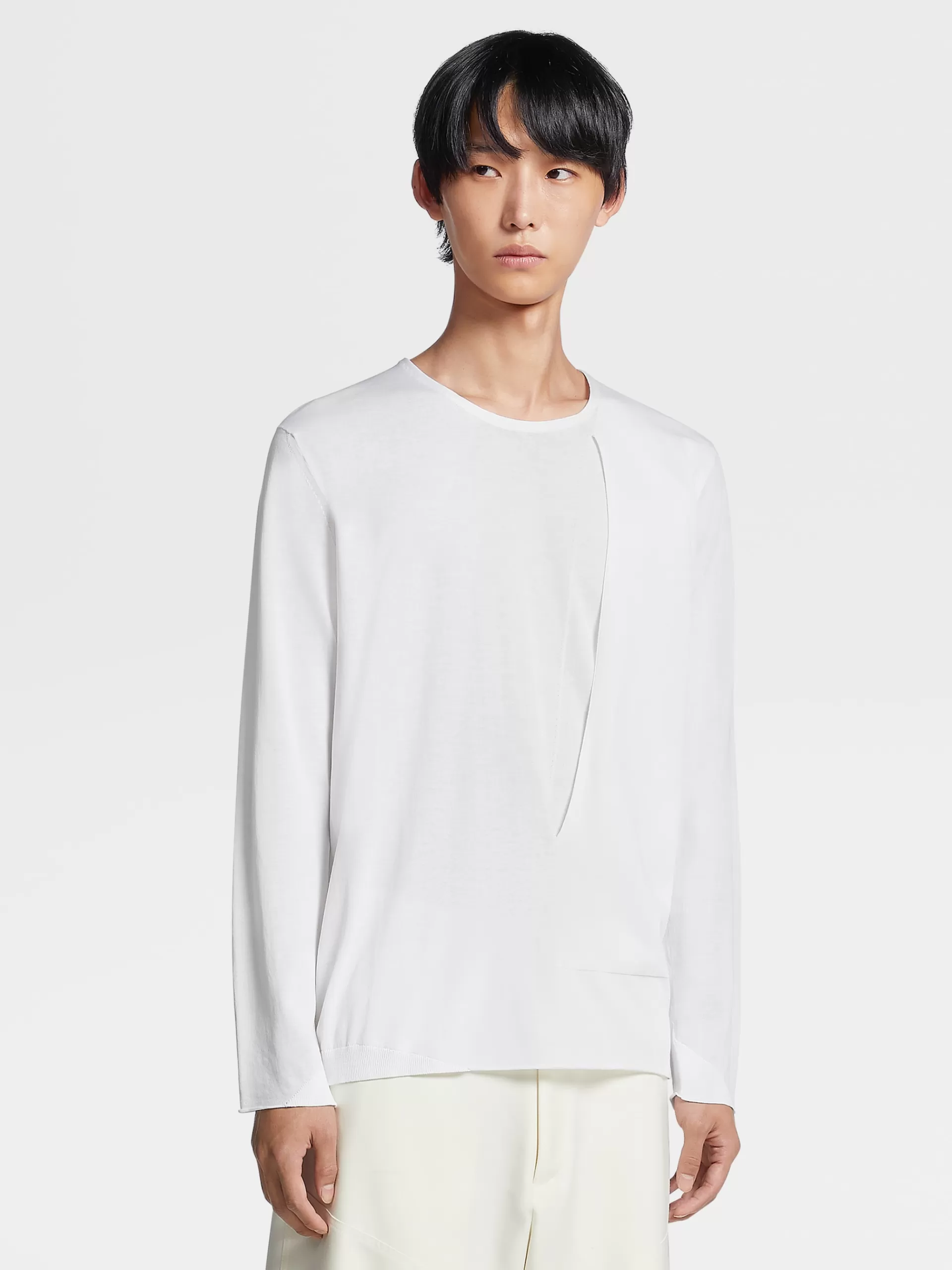 Clearance ZEGNA Col Ras Du Cou Fashion Show En Maille De Coton Pur Blanc Casse