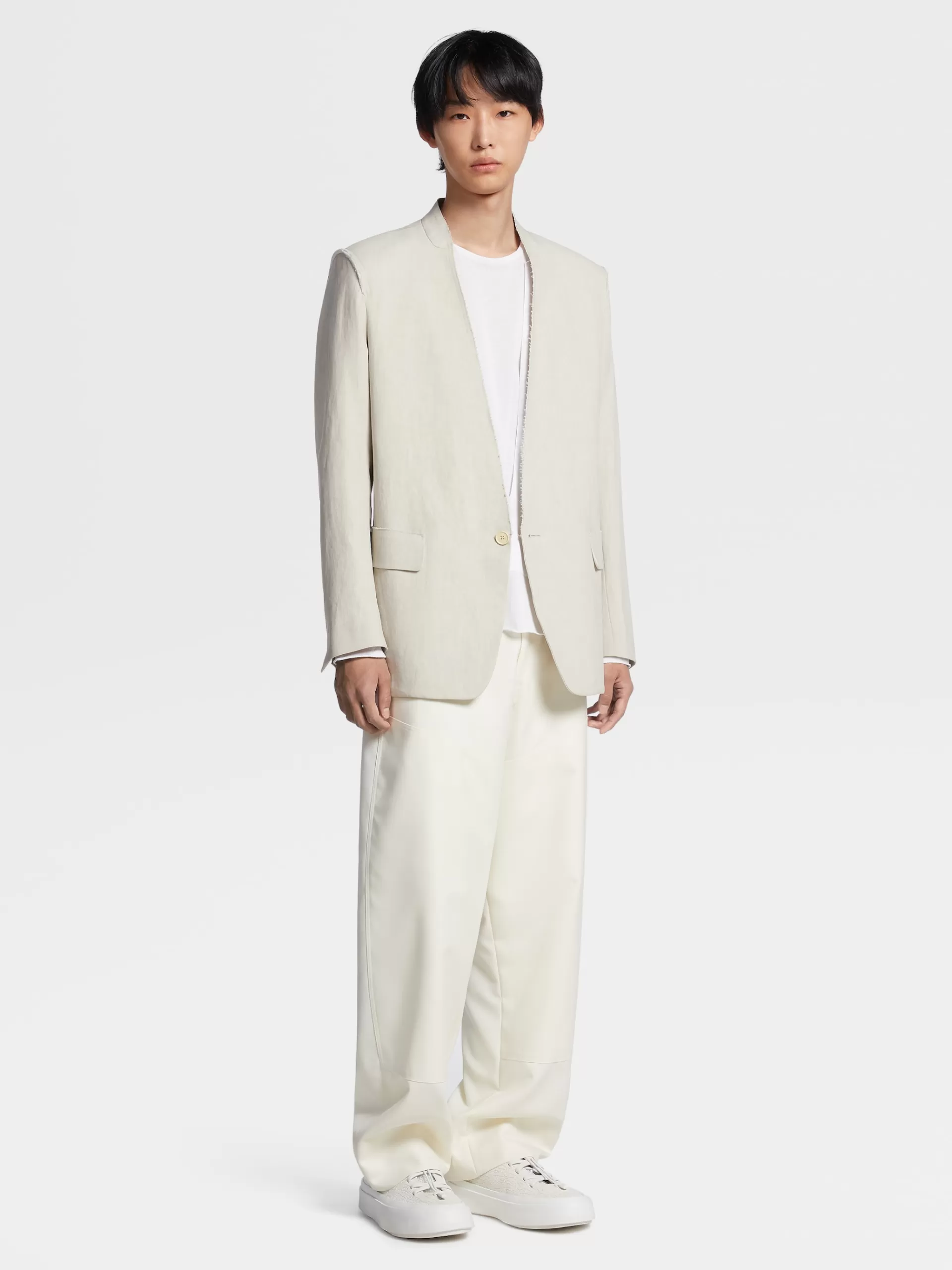 Clearance ZEGNA Col Ras Du Cou Fashion Show En Maille De Coton Pur Blanc Casse