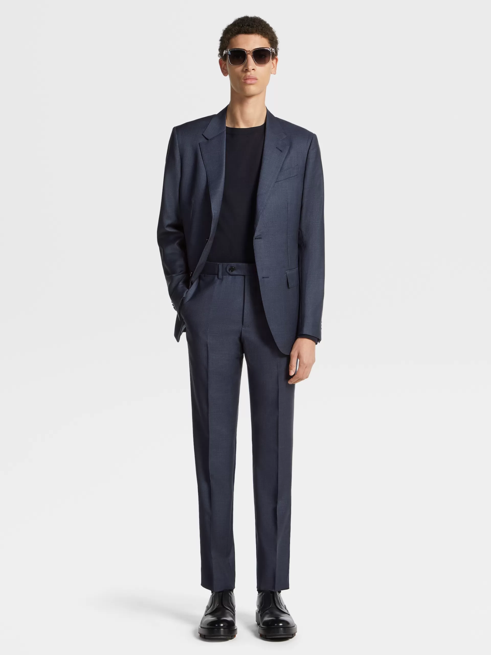 Flash Sale ZEGNA Costume Microstructure En Laine Pure Bleu