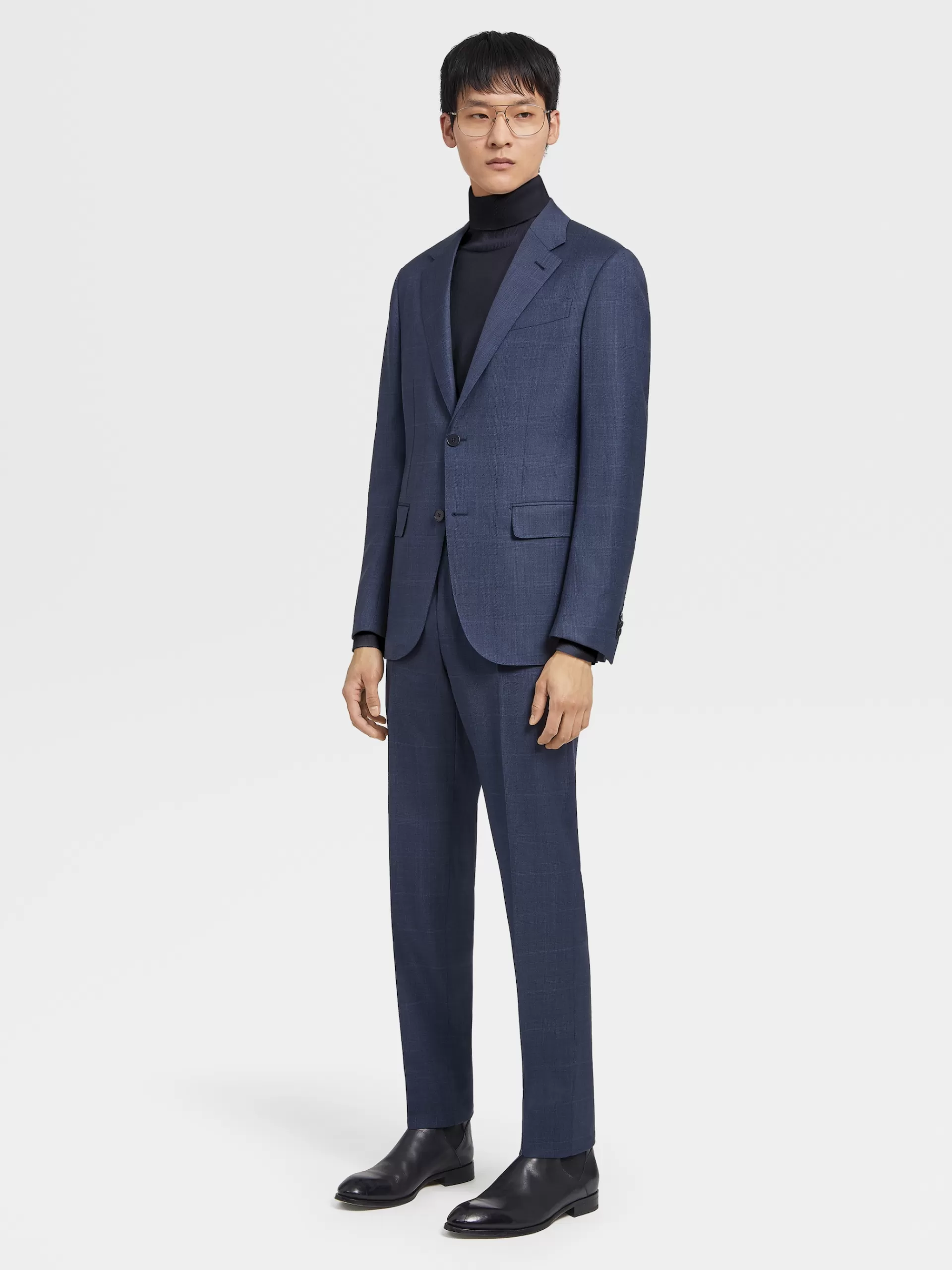 Best Sale ZEGNA Costume Natural En Laine Multiseason Marine A Motif Prince De Galles Bleu