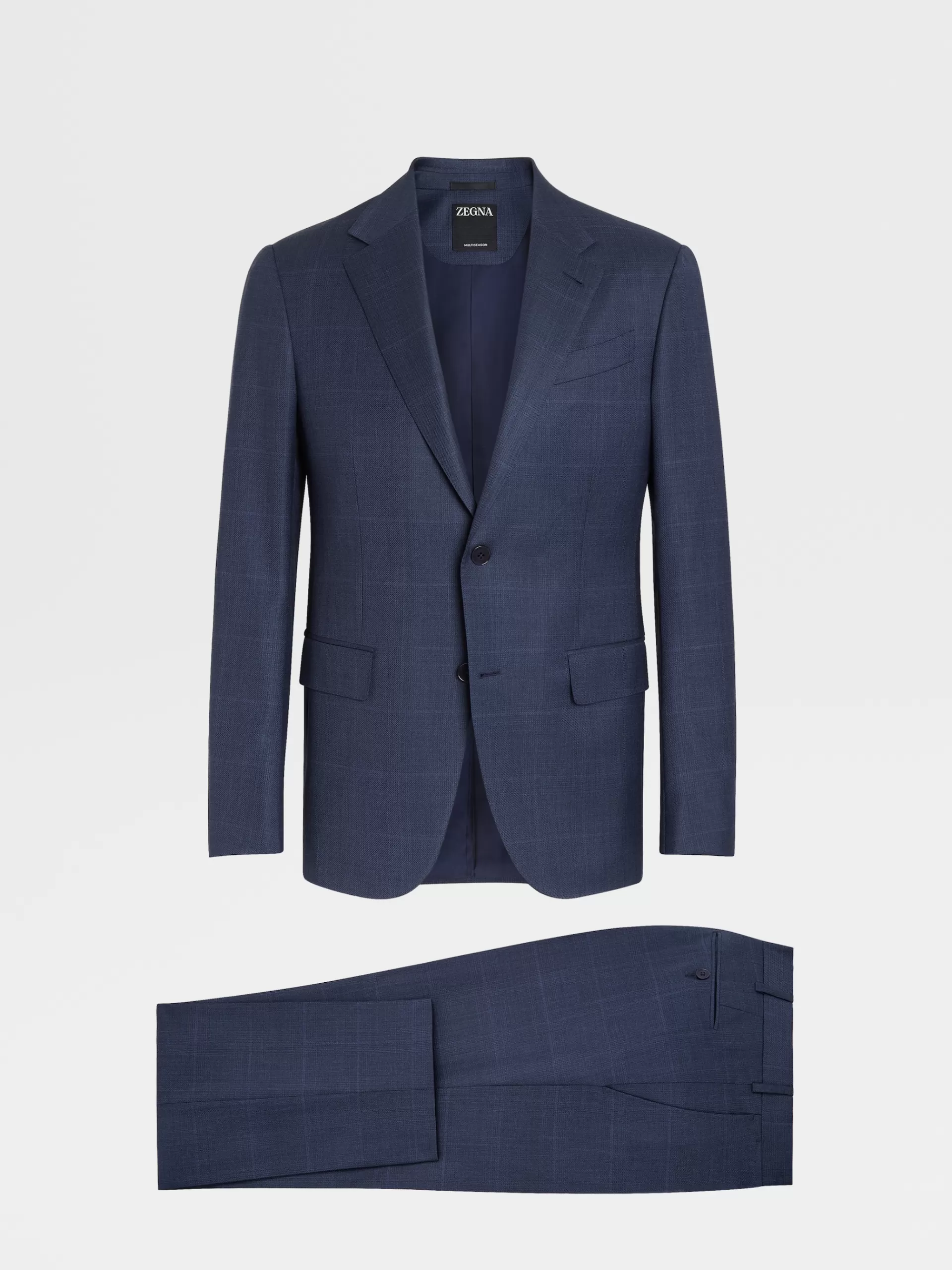 Best Sale ZEGNA Costume Natural En Laine Multiseason Marine A Motif Prince De Galles Bleu