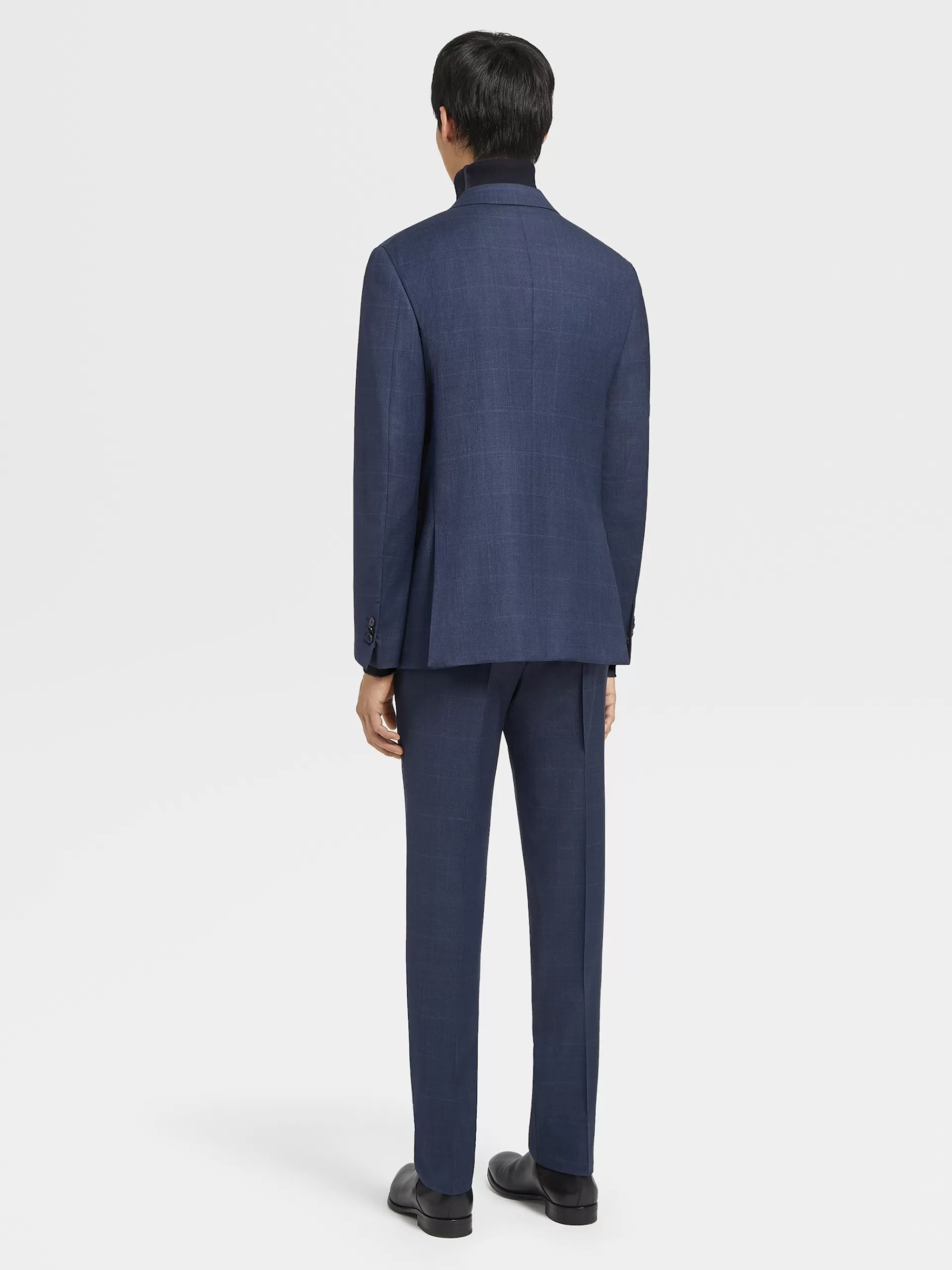 Best Sale ZEGNA Costume Natural En Laine Multiseason Marine A Motif Prince De Galles Bleu