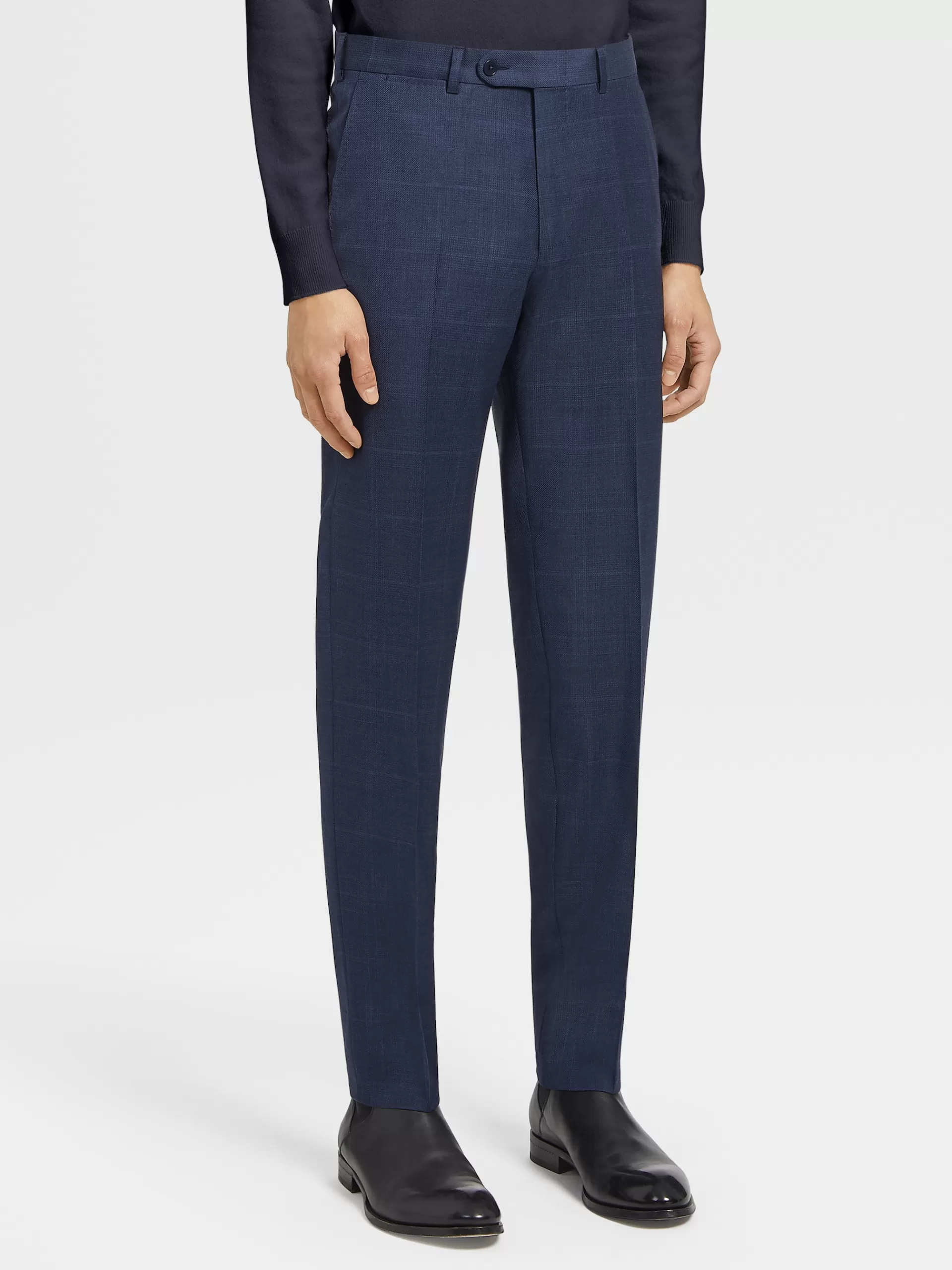 Best Sale ZEGNA Costume Natural En Laine Multiseason Marine A Motif Prince De Galles Bleu