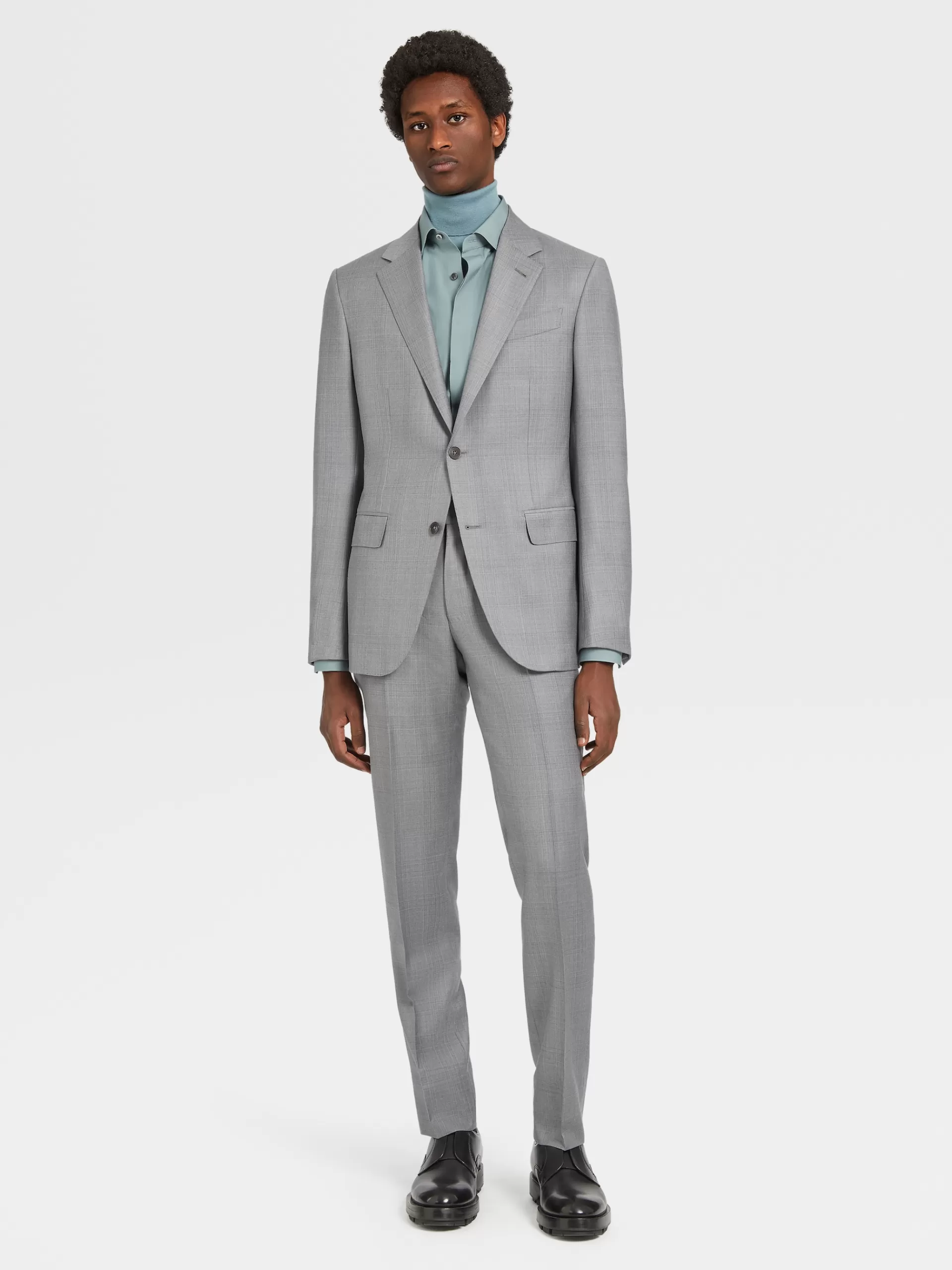 Fashion ZEGNA Costume Natural En Laine Trofeo™A Motif Prince De Galles Gris Clair