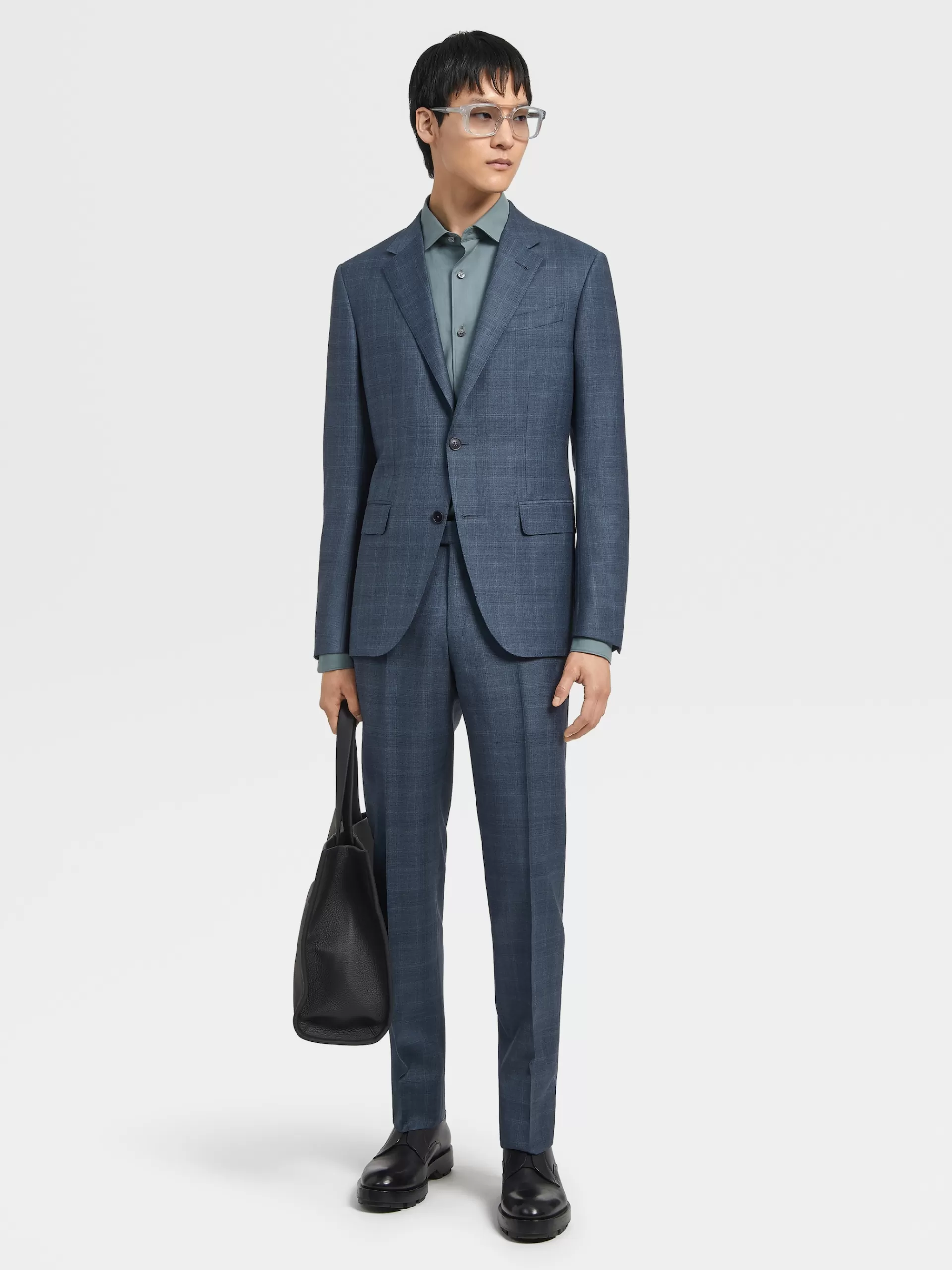 Sale ZEGNA Costume Natural En Laine Trofeo™A Motif Prince De Galles Bleu Sarcelle