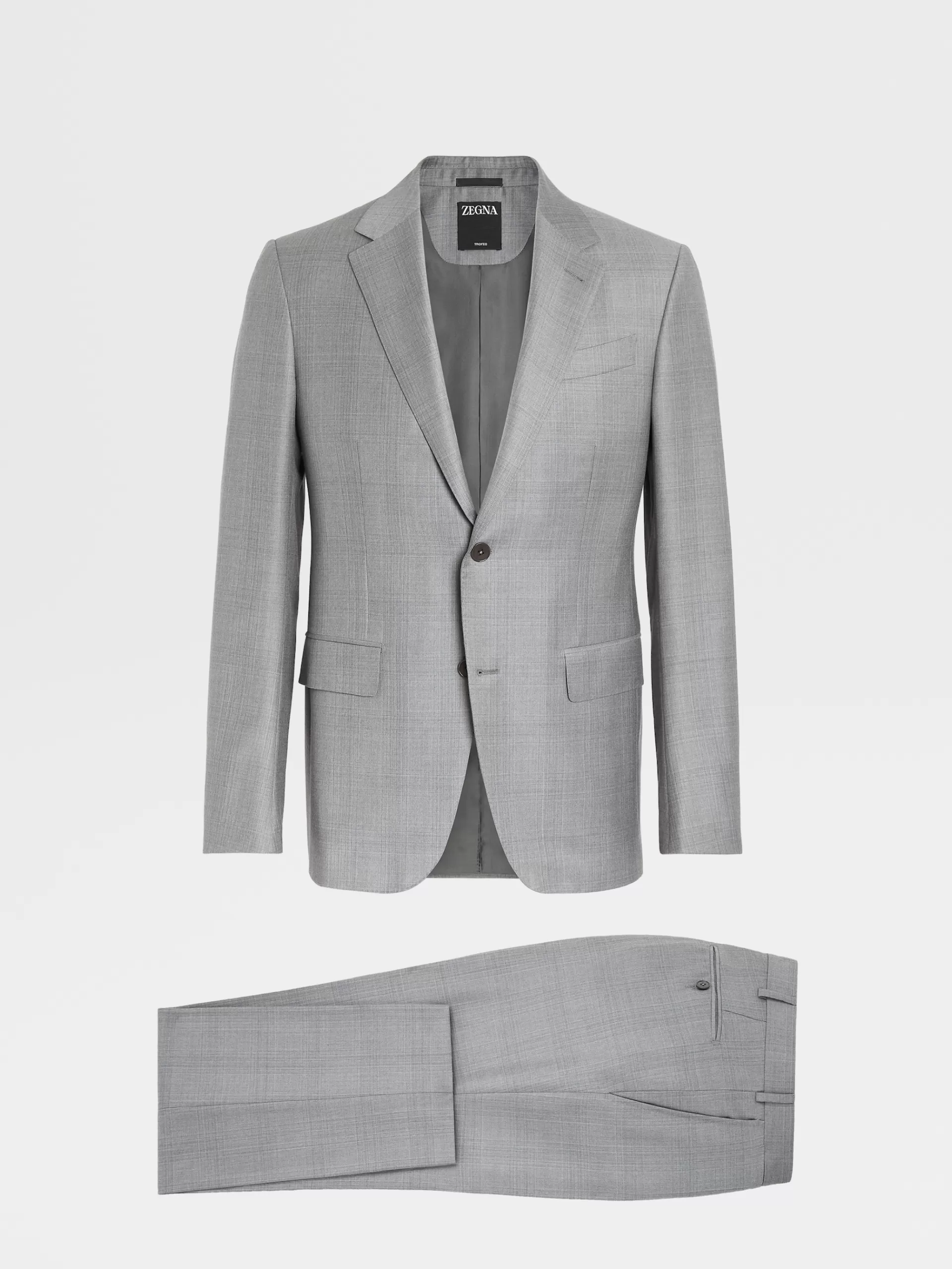 Fashion ZEGNA Costume Natural En Laine Trofeo™A Motif Prince De Galles Gris Clair