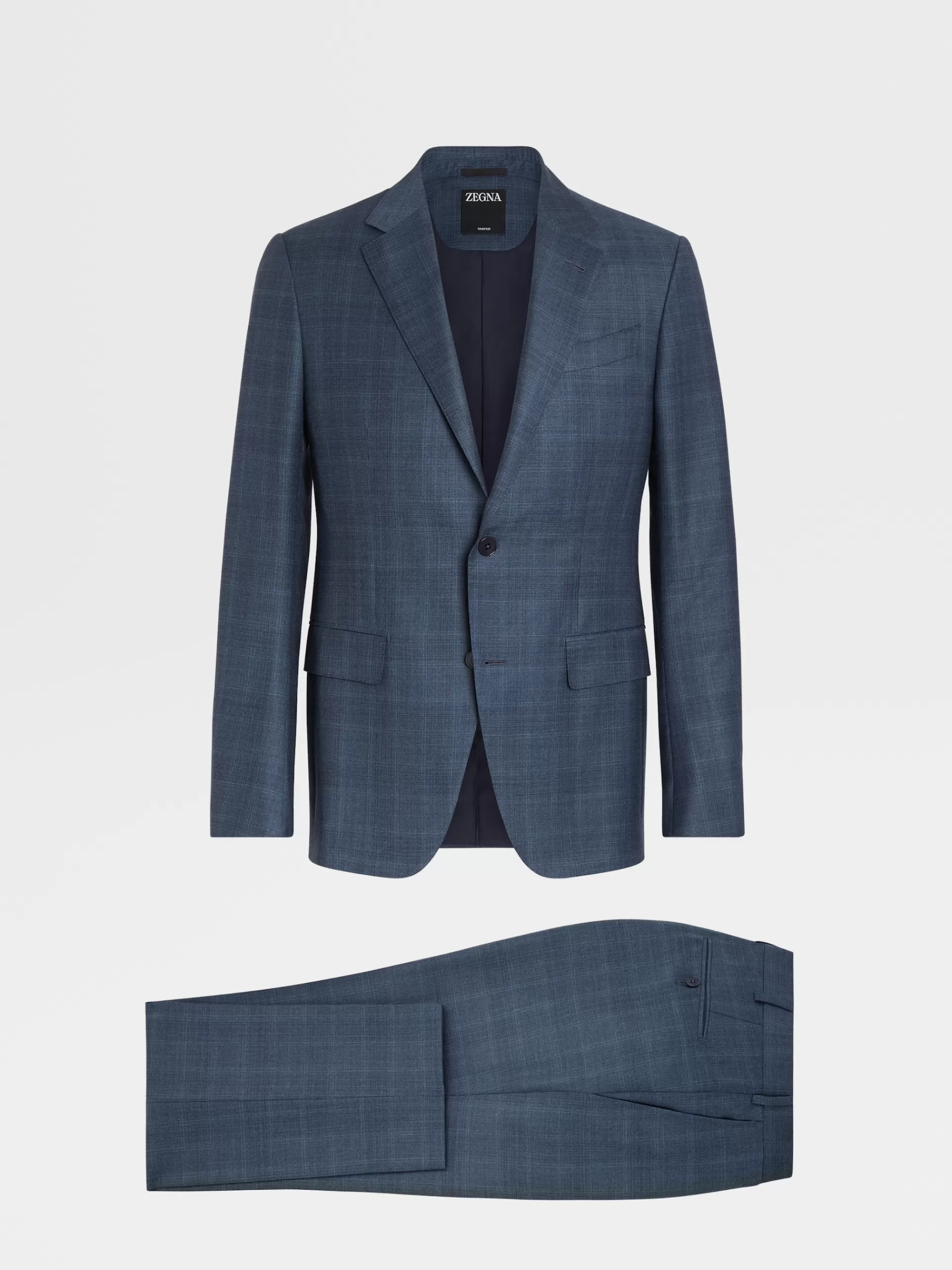 Sale ZEGNA Costume Natural En Laine Trofeo™A Motif Prince De Galles Bleu Sarcelle