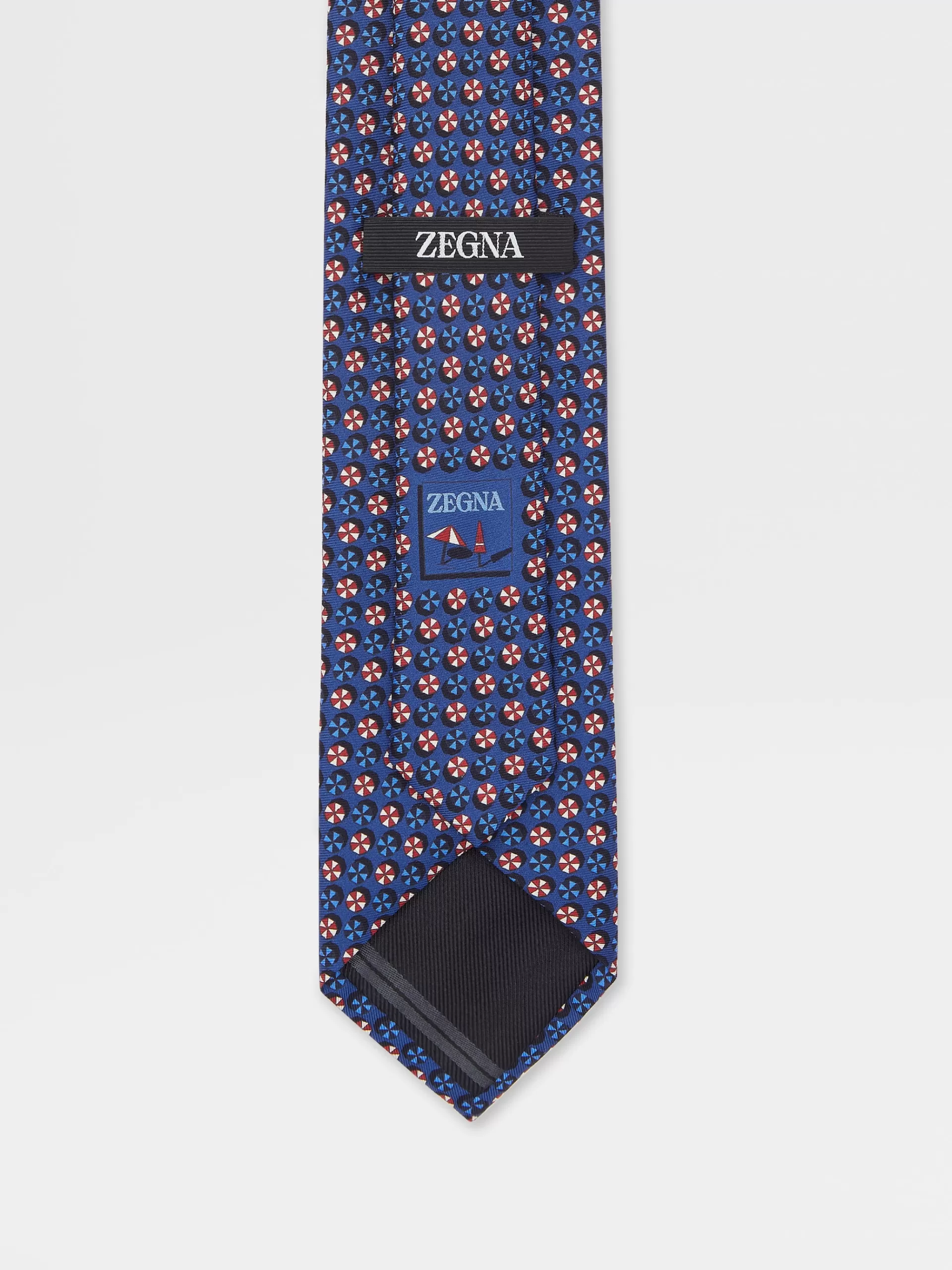 Shop ZEGNA Cravate En Soie Imprimee Bleu Fonce