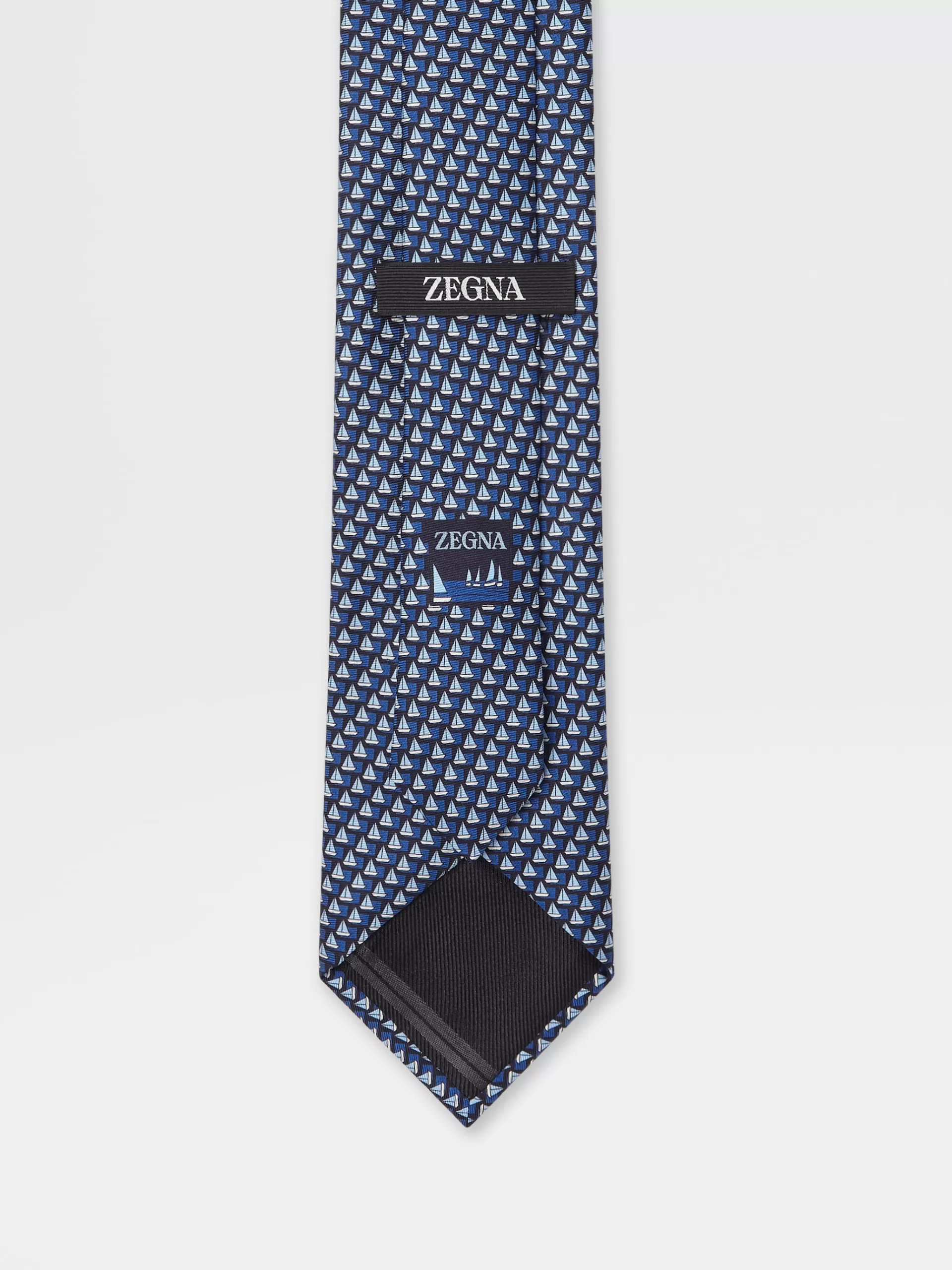 Shop ZEGNA Cravate En Soie Imprimee Bleu Fonce