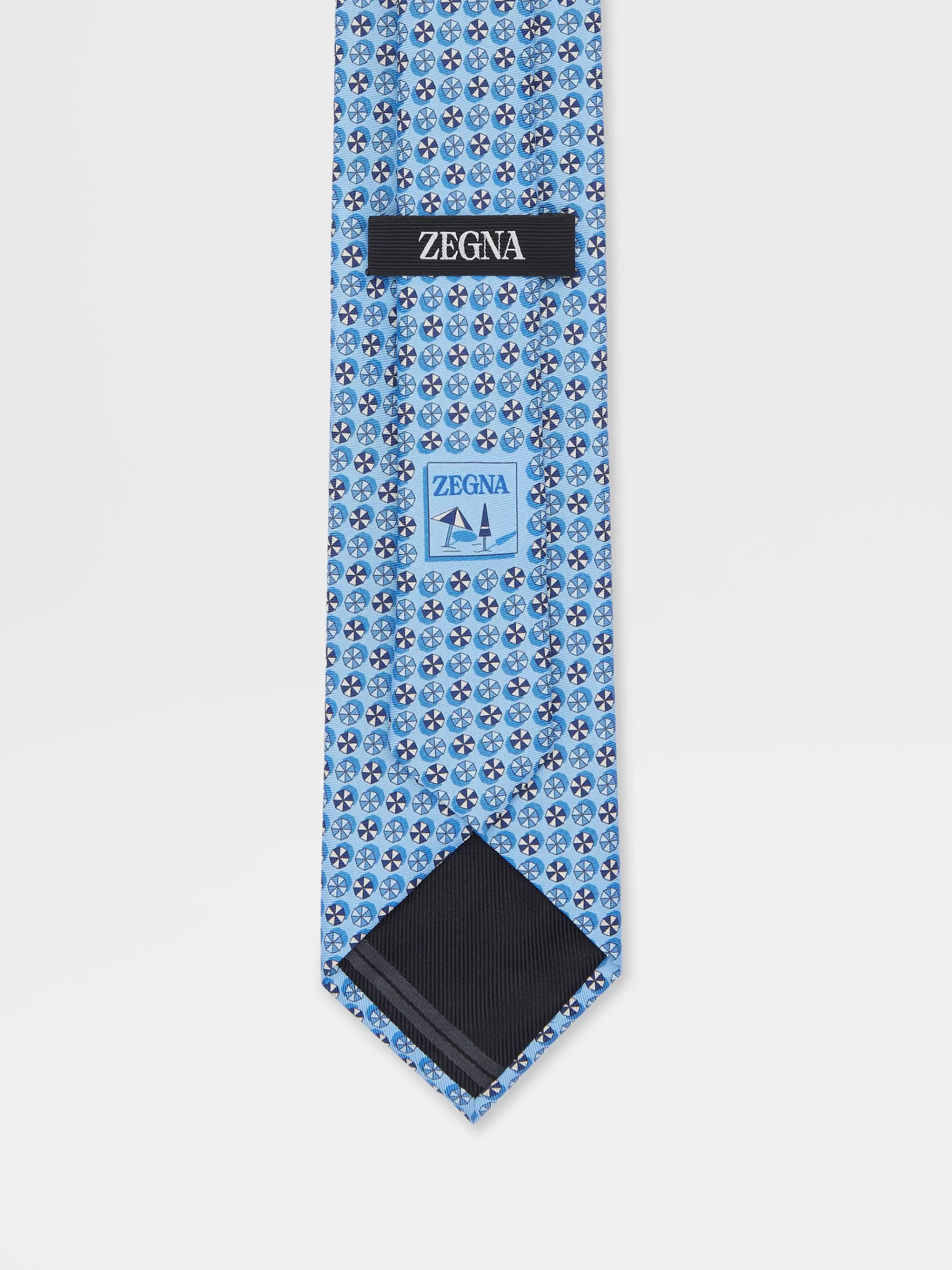 Store ZEGNA Cravate En Soie Imprimee Bleu Clair