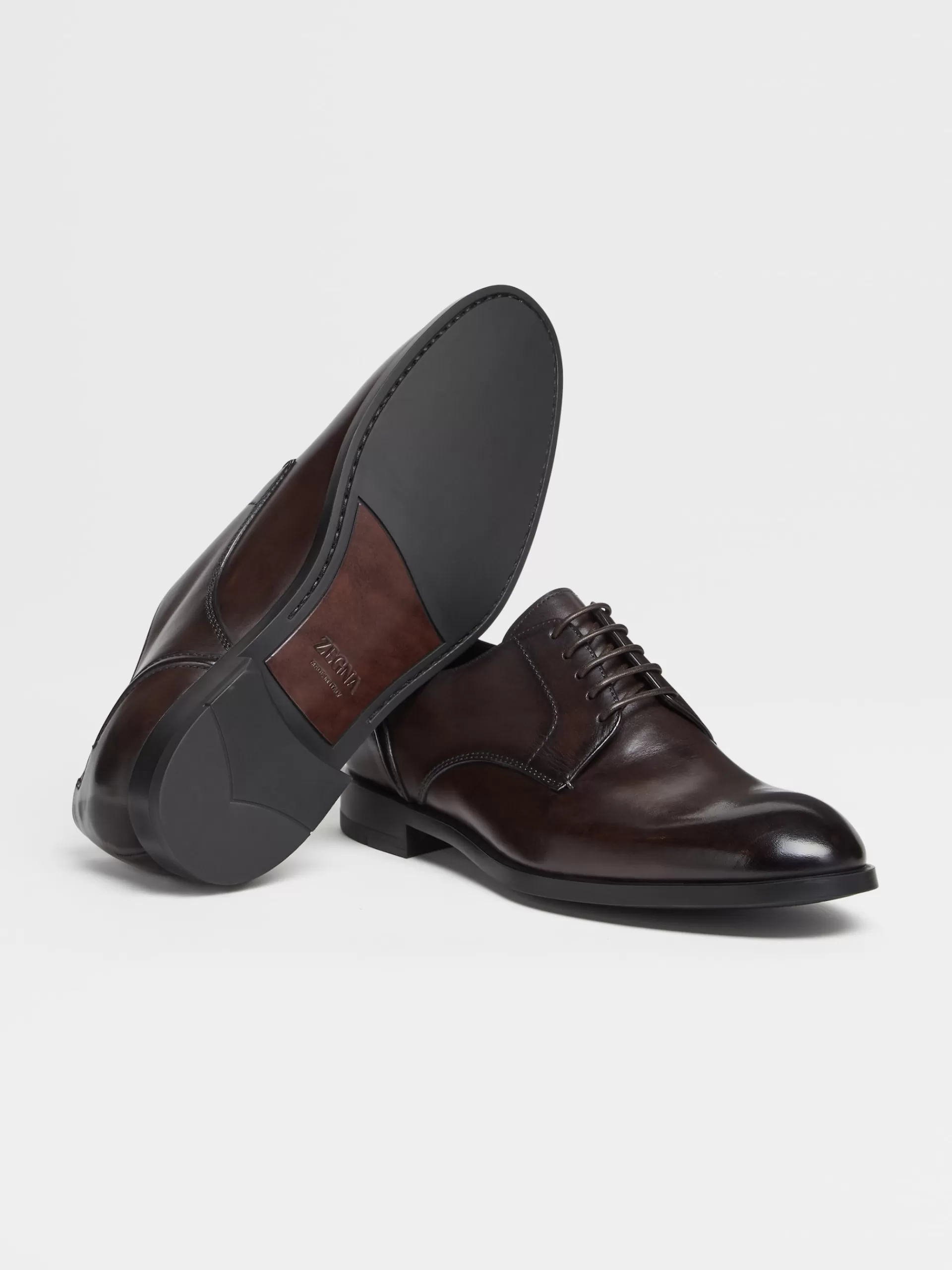 New ZEGNA Derbies Siena Flex En Cuir Ponce A La Main Marron Fonce