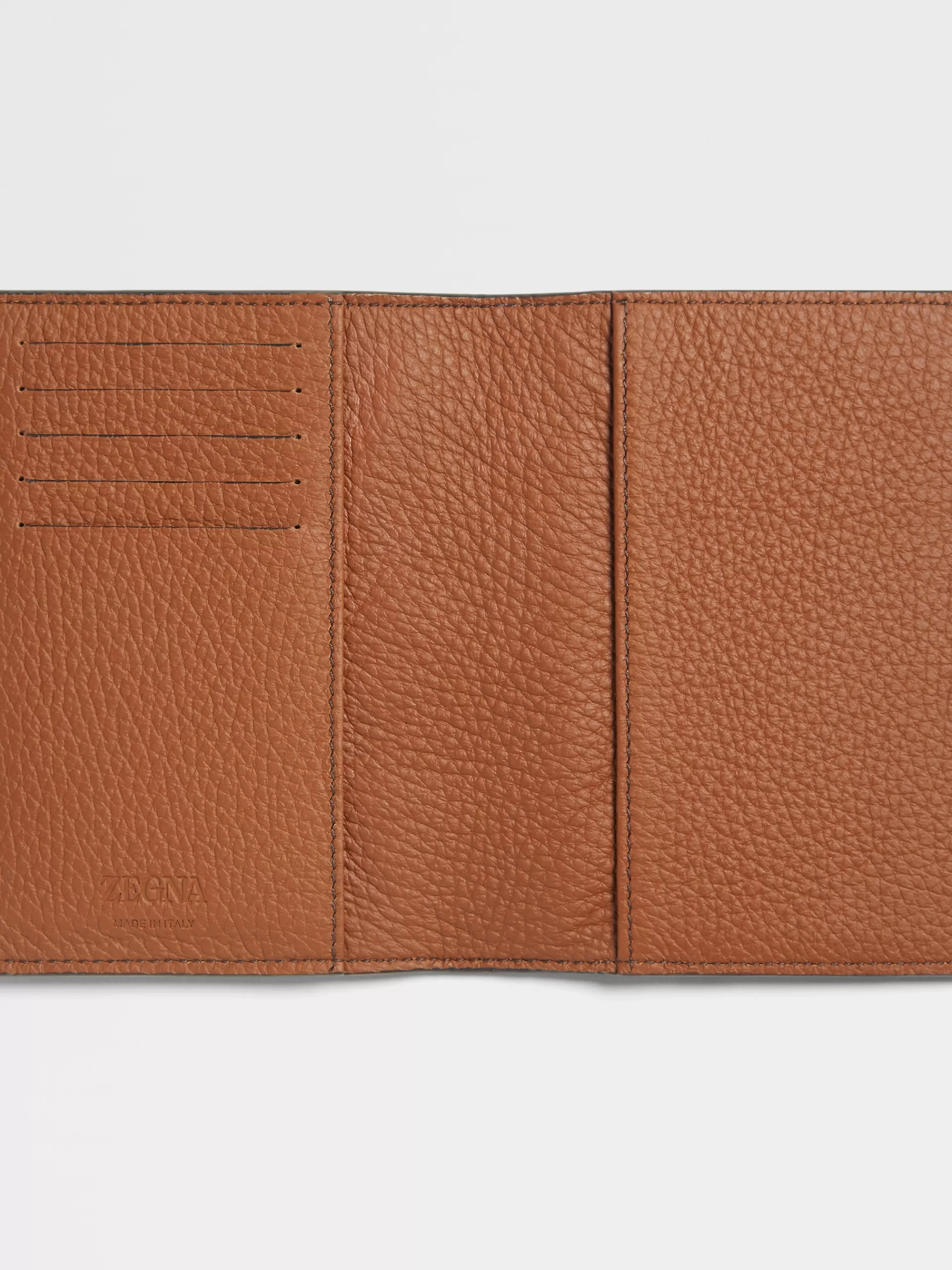 New ZEGNA Etui Pour Passeport En Cuir De Cerf Vigogne Marron Vigogne