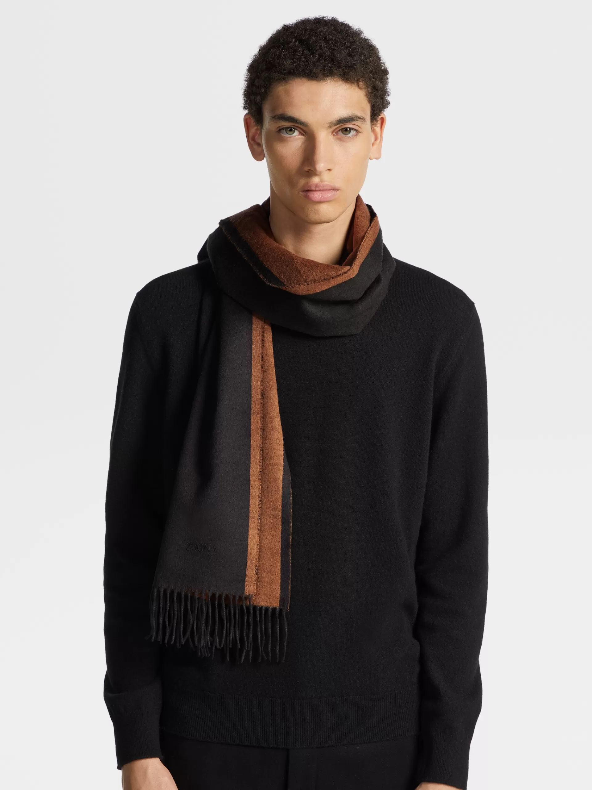 Outlet ZEGNA Foulard En Soie Bicolore Noir Et Marron Vigogne Noir/Marron Vigogne