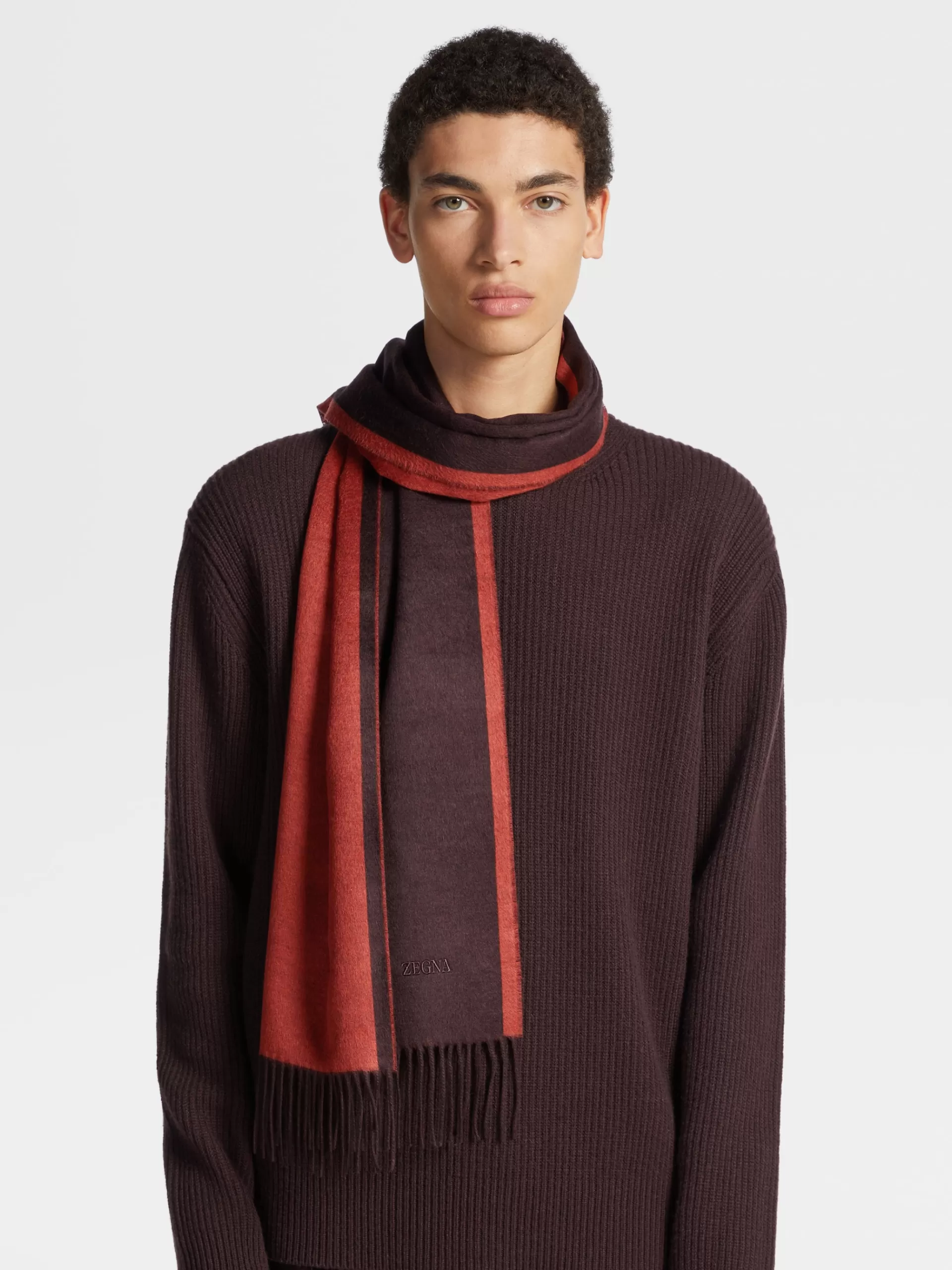 Cheap ZEGNA Foulard En Soie Ton Sur Ton Bordeaux