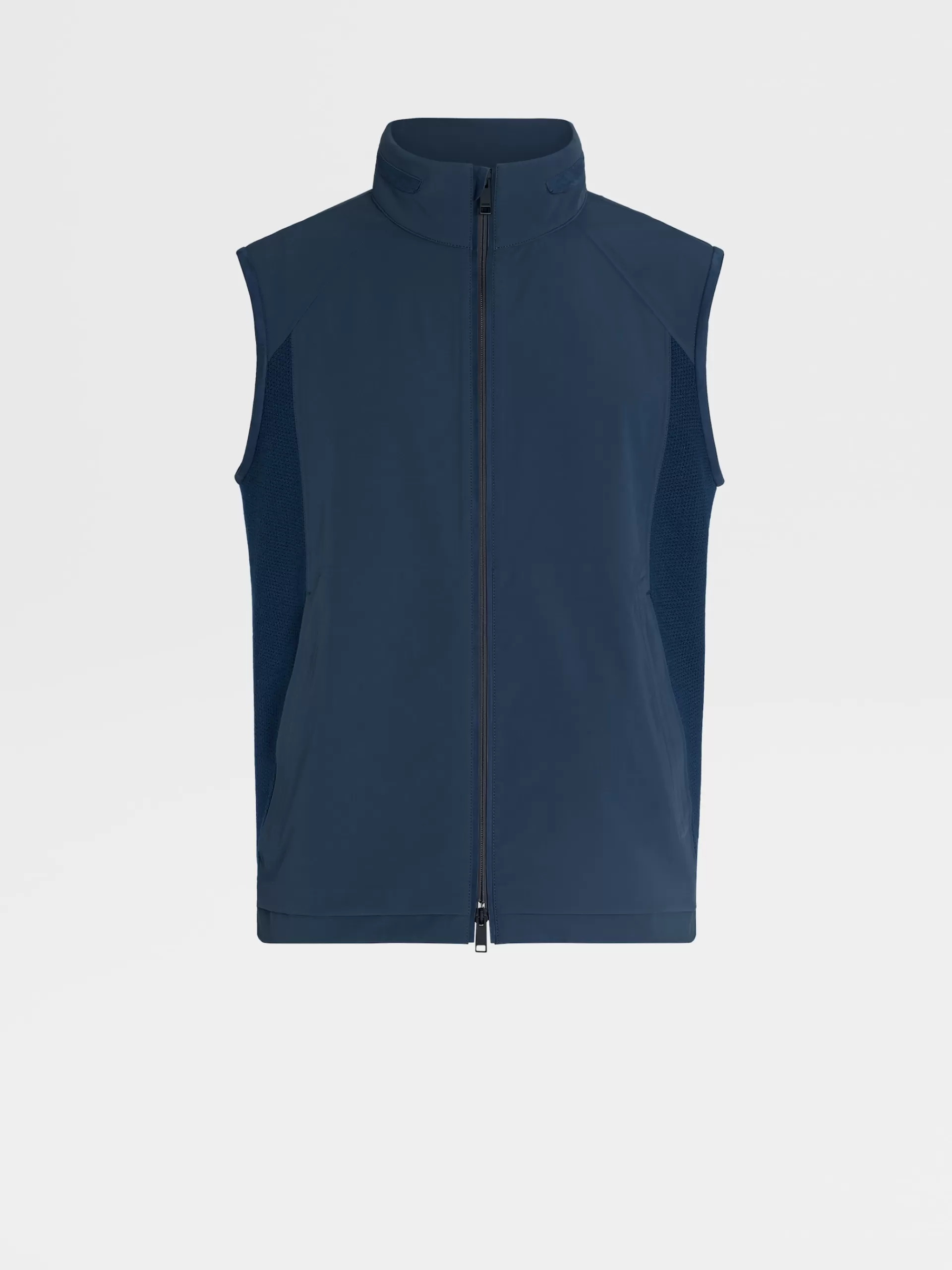 Sale ZEGNA Gilet Sans Manches Hybride En Laine High Performance™ Et Nylon Bleu Fonce