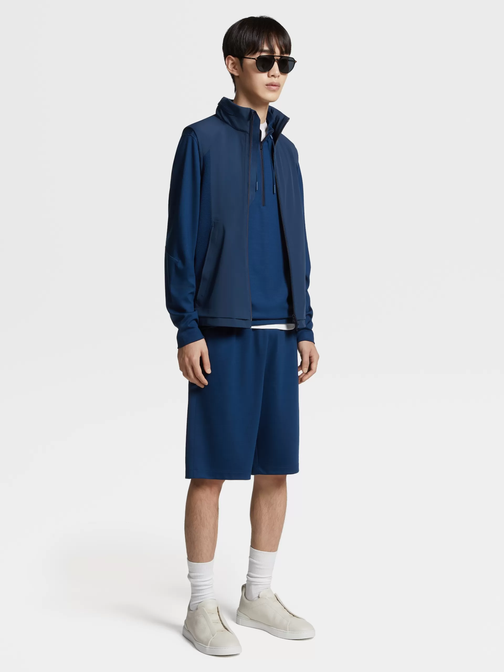 Sale ZEGNA Gilet Sans Manches Hybride En Laine High Performance™ Et Nylon Bleu Fonce