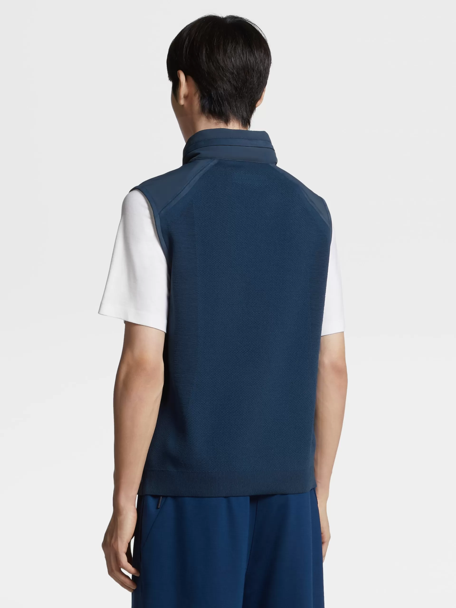 Sale ZEGNA Gilet Sans Manches Hybride En Laine High Performance™ Et Nylon Bleu Fonce
