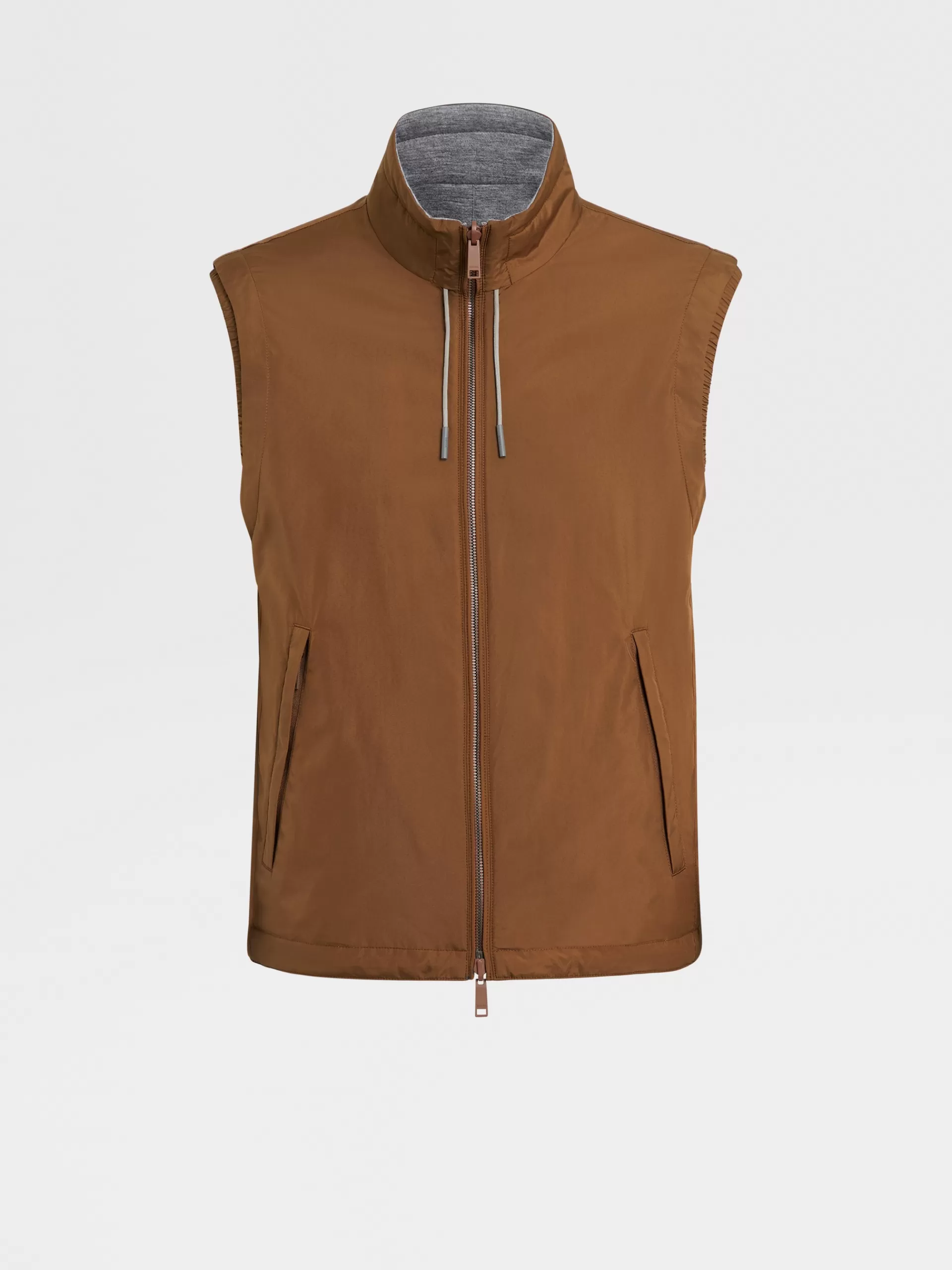 Online ZEGNA Gilet Sans Manches Reversible En Tissu Technique Marron Vigogne/Gris