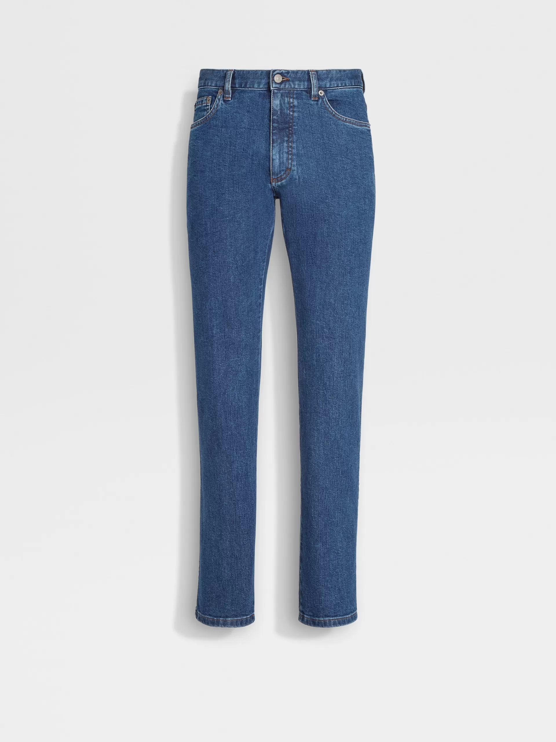 Online ZEGNA Jean A Cinq Poches En Coton Biologique Delave Bleu