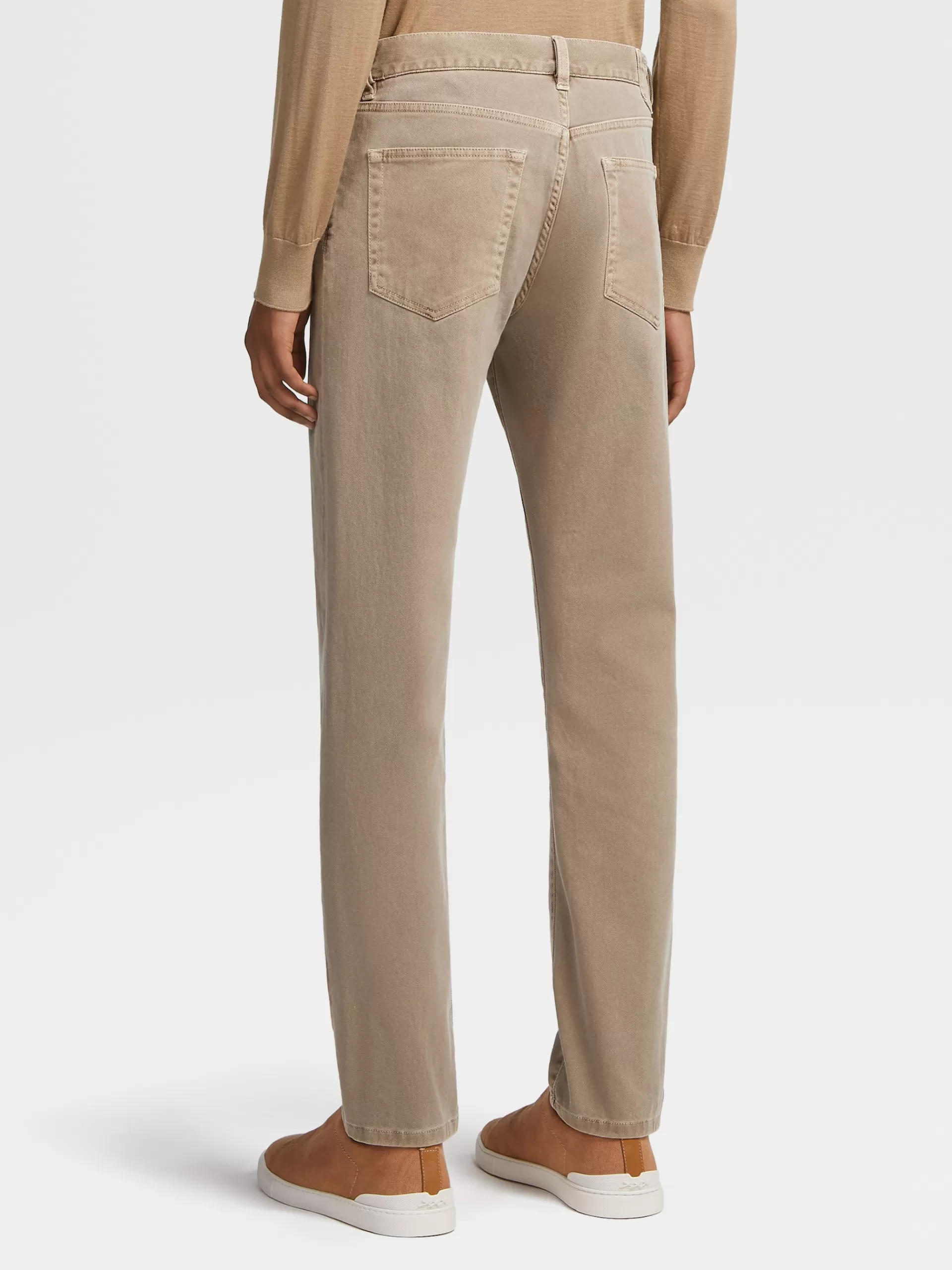 Discount ZEGNA Jean A Cinq Poches En Coton Extensible Teint En Piece Camel Delave
