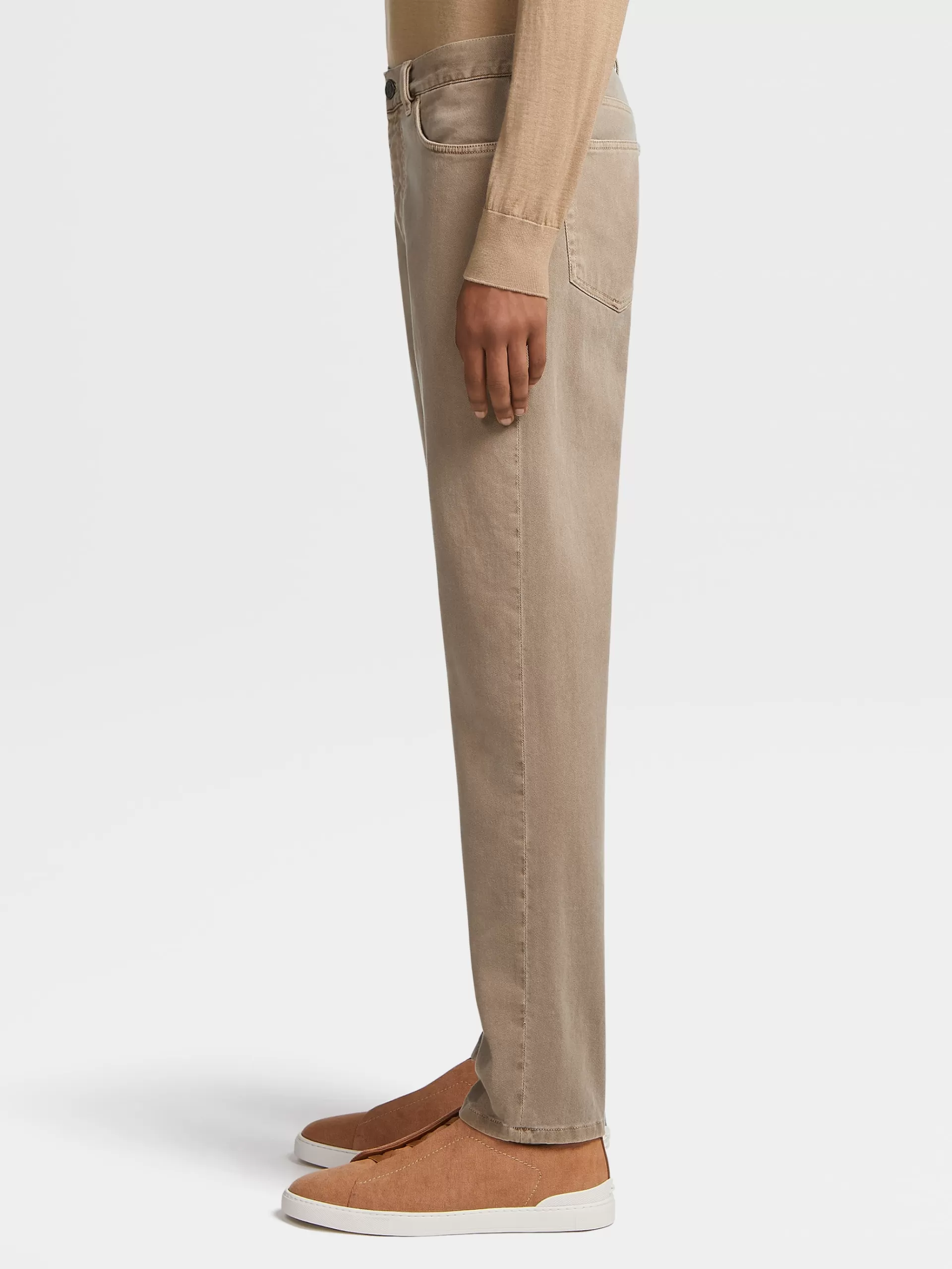 Discount ZEGNA Jean A Cinq Poches En Coton Extensible Teint En Piece Camel Delave