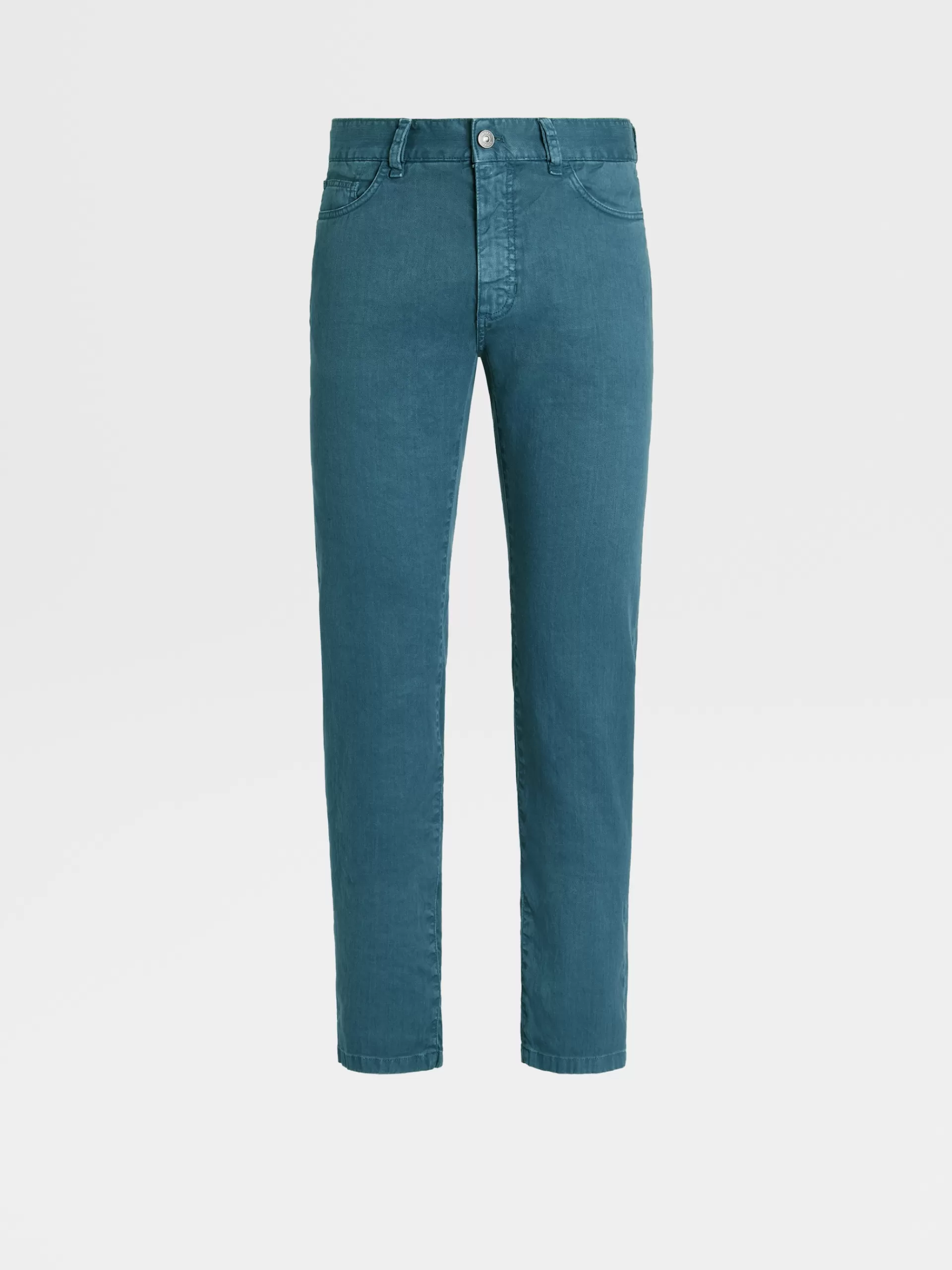 Cheap ZEGNA Jean A Cinq Poches Teint En Piece En Lin Et Coton Extensible Bleu Sarcelle